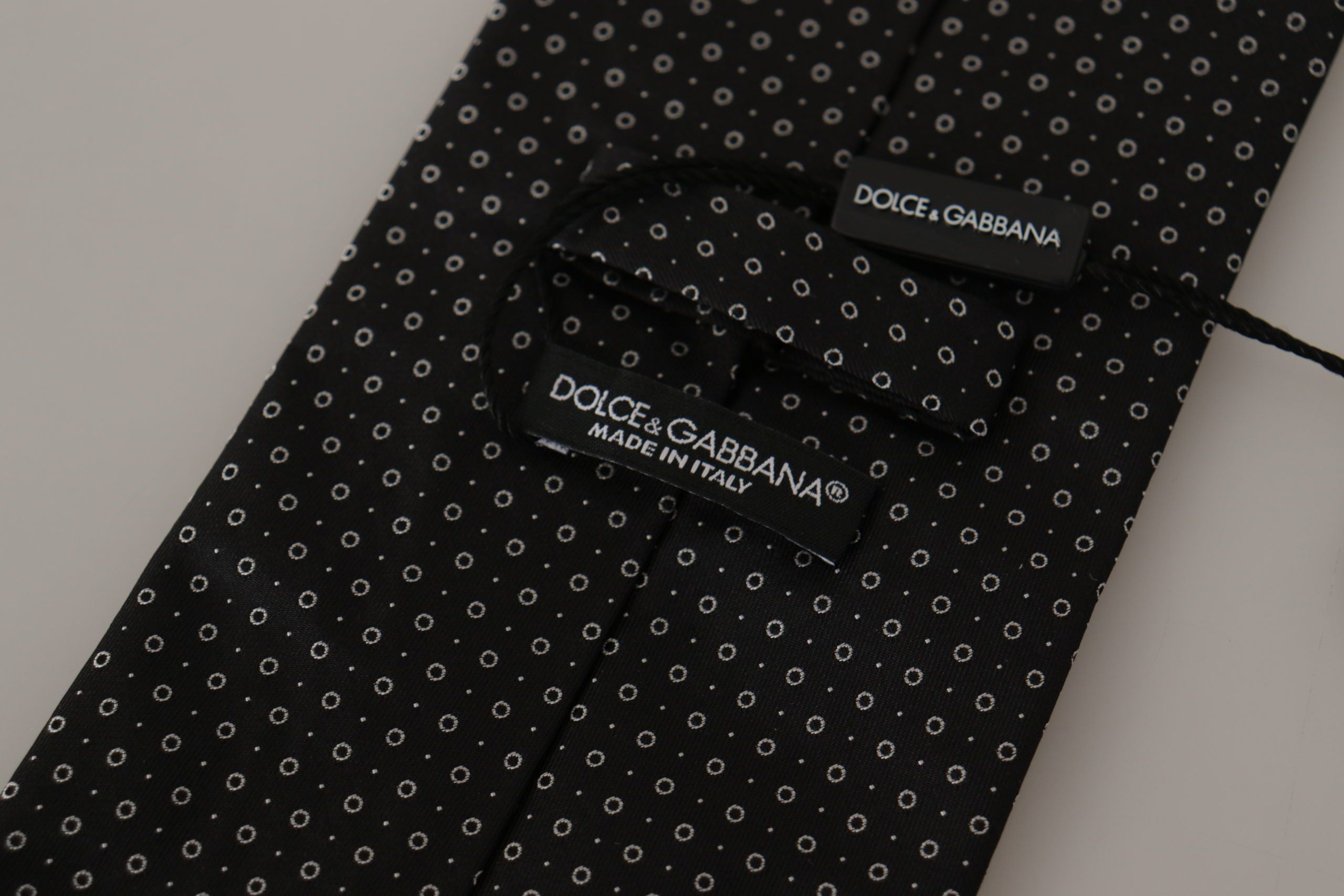 Dolce & Gabbana бяла черна вратовръзка на точки Аксесоар 100% копринена вратовръзка
