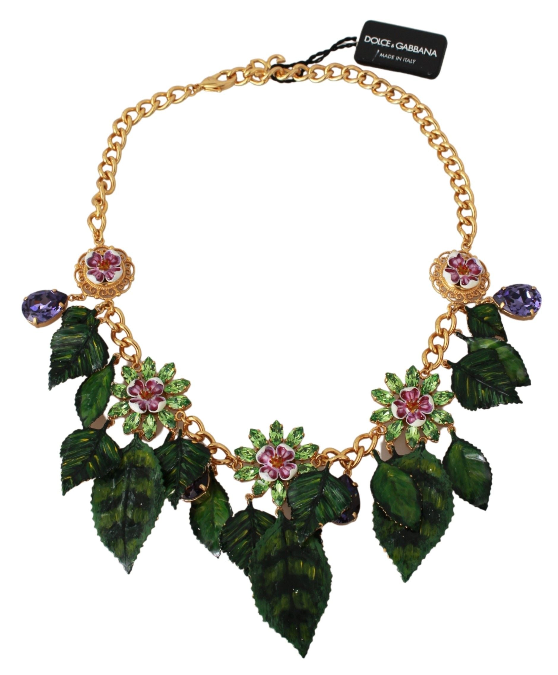Dolce & Gabbana Floral Crystal Charm Златно месингово колие