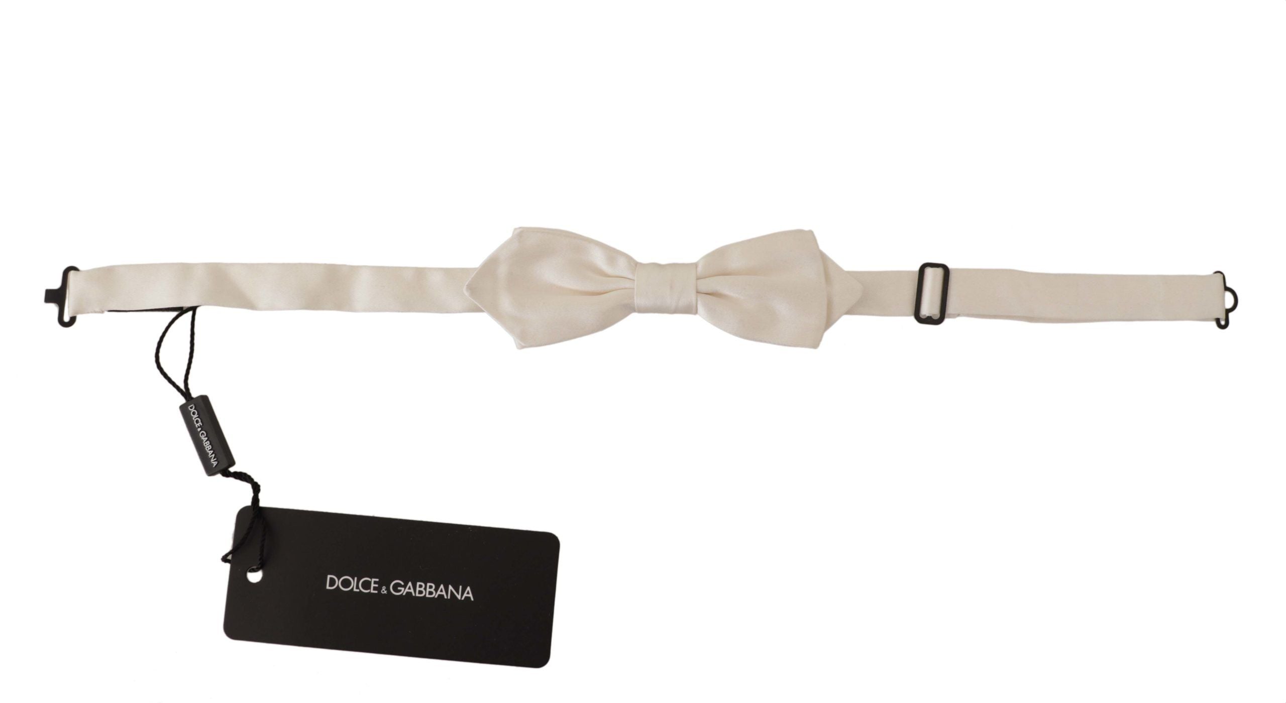 Dolce & Gabbana бяла плътна копринена вратовръзка Papillon с регулируема яка