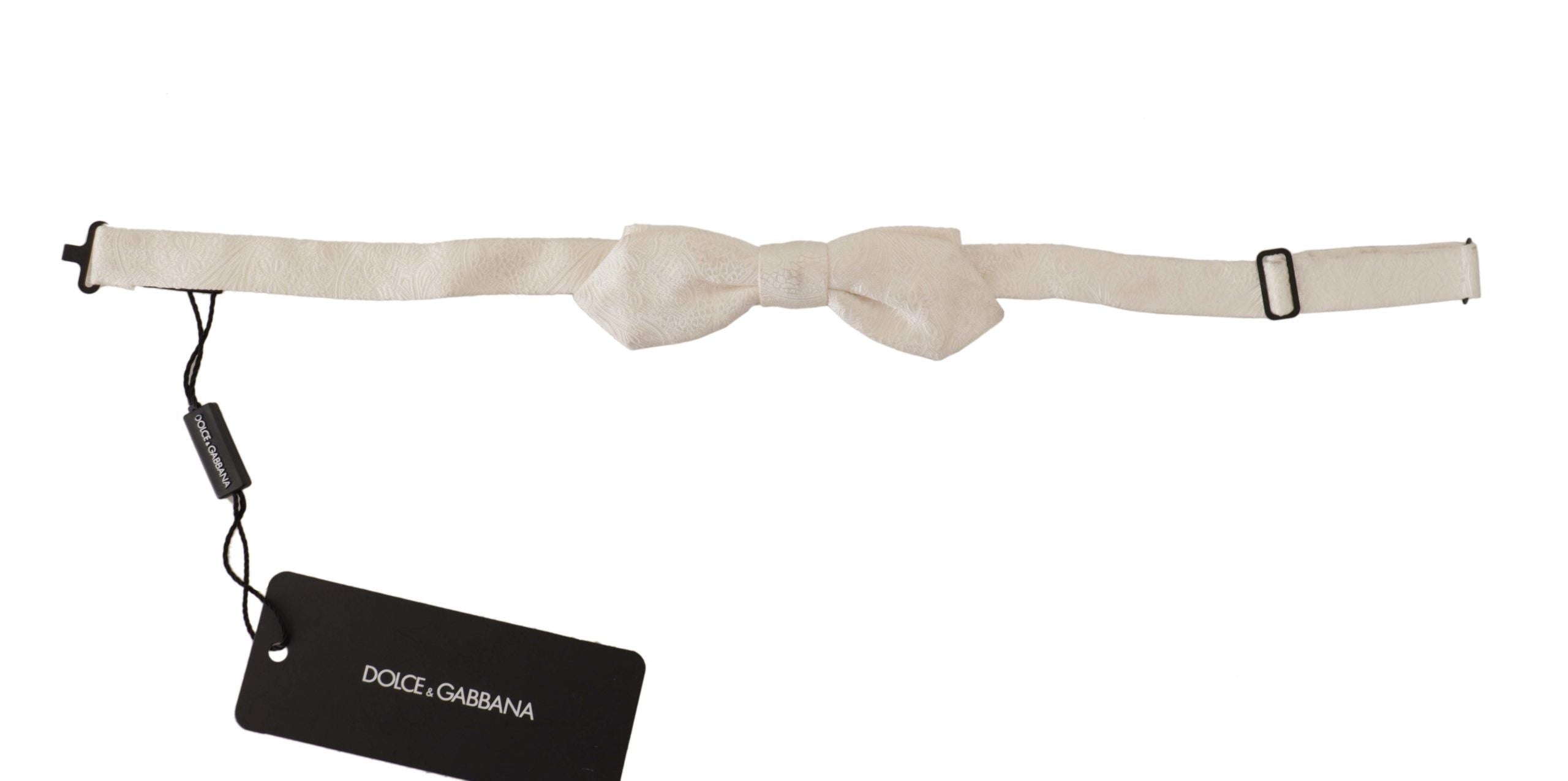 Dolce & Gabbana бяла 100% копринена тънка вратовръзка Papillon с регулируема яка
