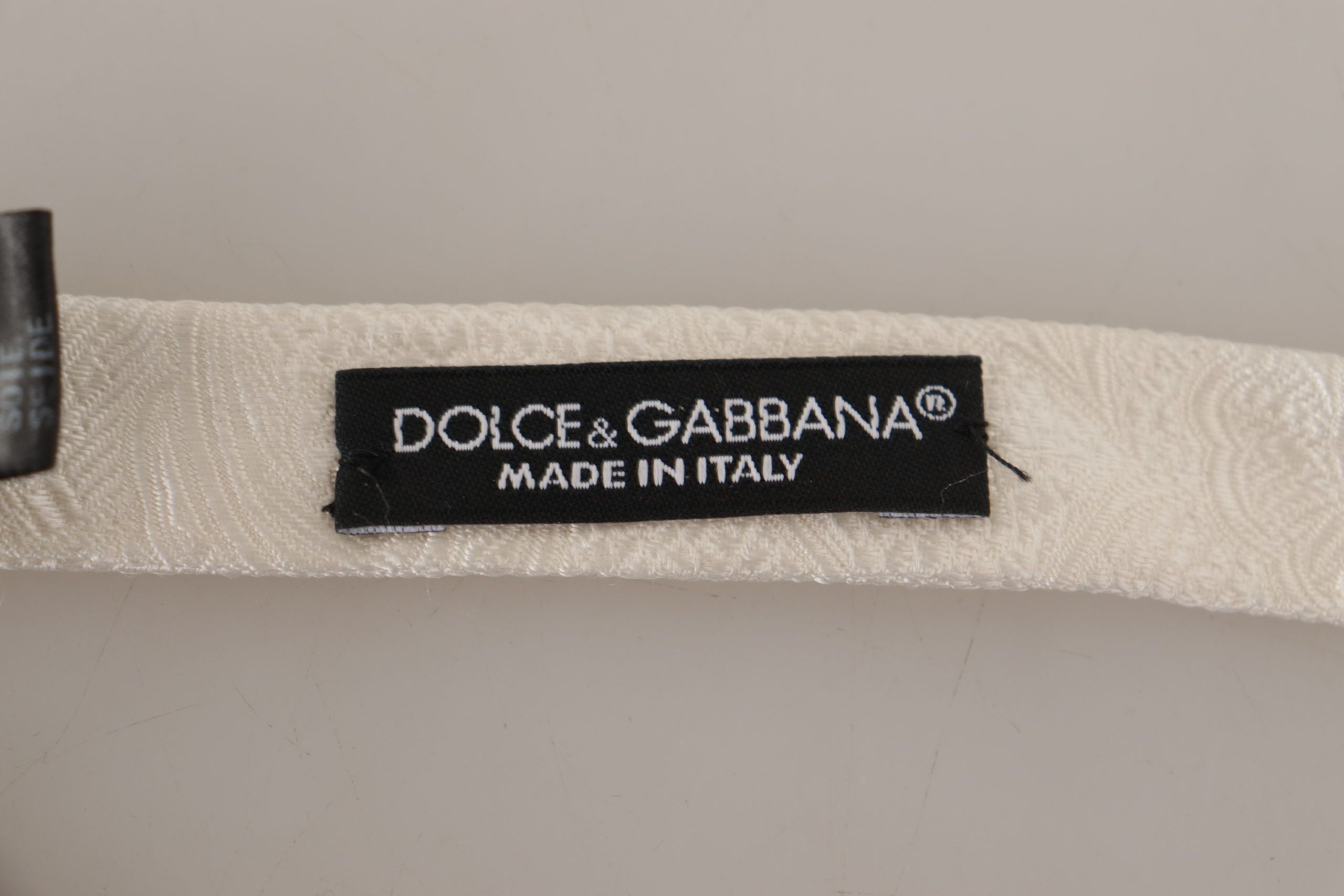 Dolce & Gabbana бяла 100% копринена тънка вратовръзка Papillon с регулируема яка