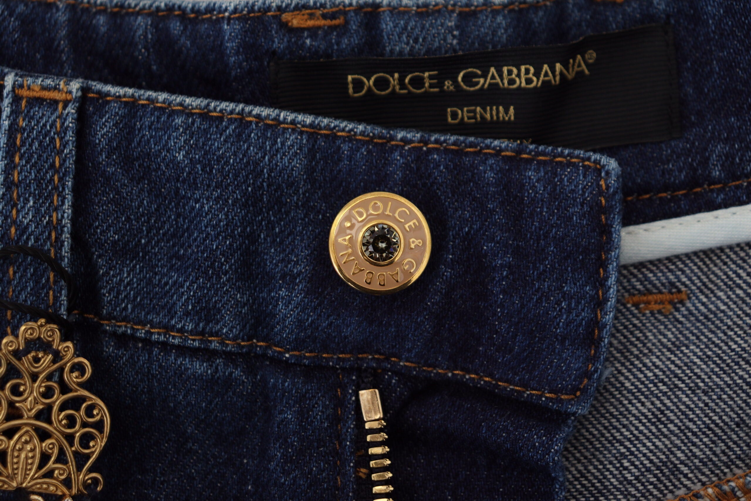 Dolce & Gabbana Сини украсени прави дънкови памучни дънки