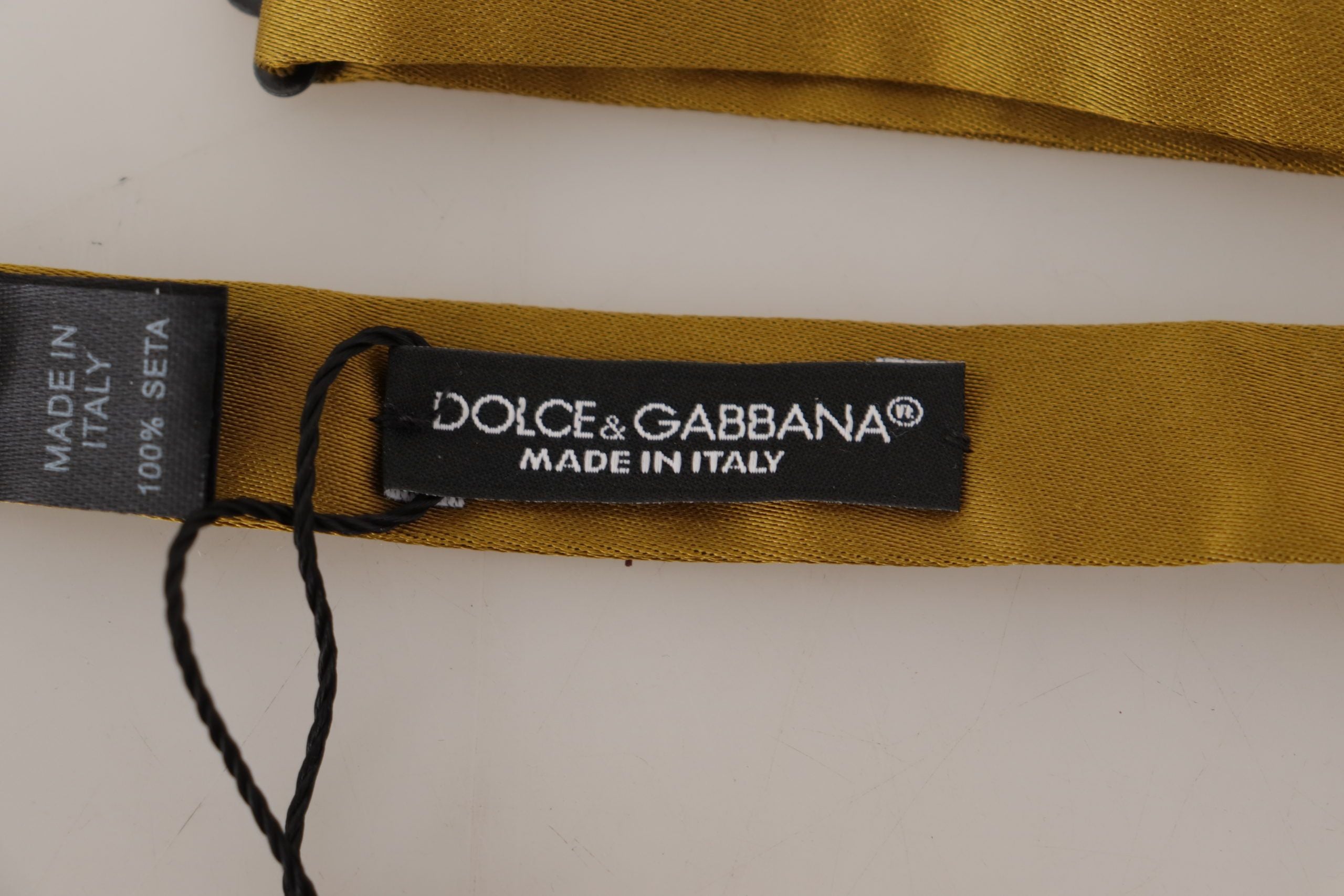 Dolce & Gabbana Жълта горчица 100% копринена вратовръзка Papillon с пеперуда