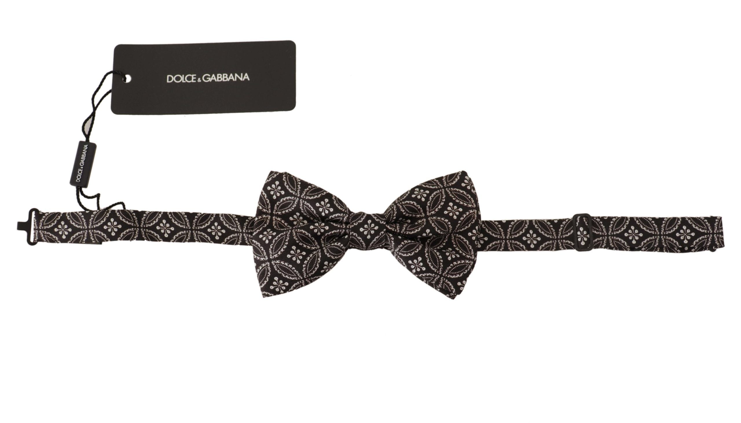 Dolce & Gabbana черно бяла 100% копринена вратовръзка Papillon с регулируема яка
