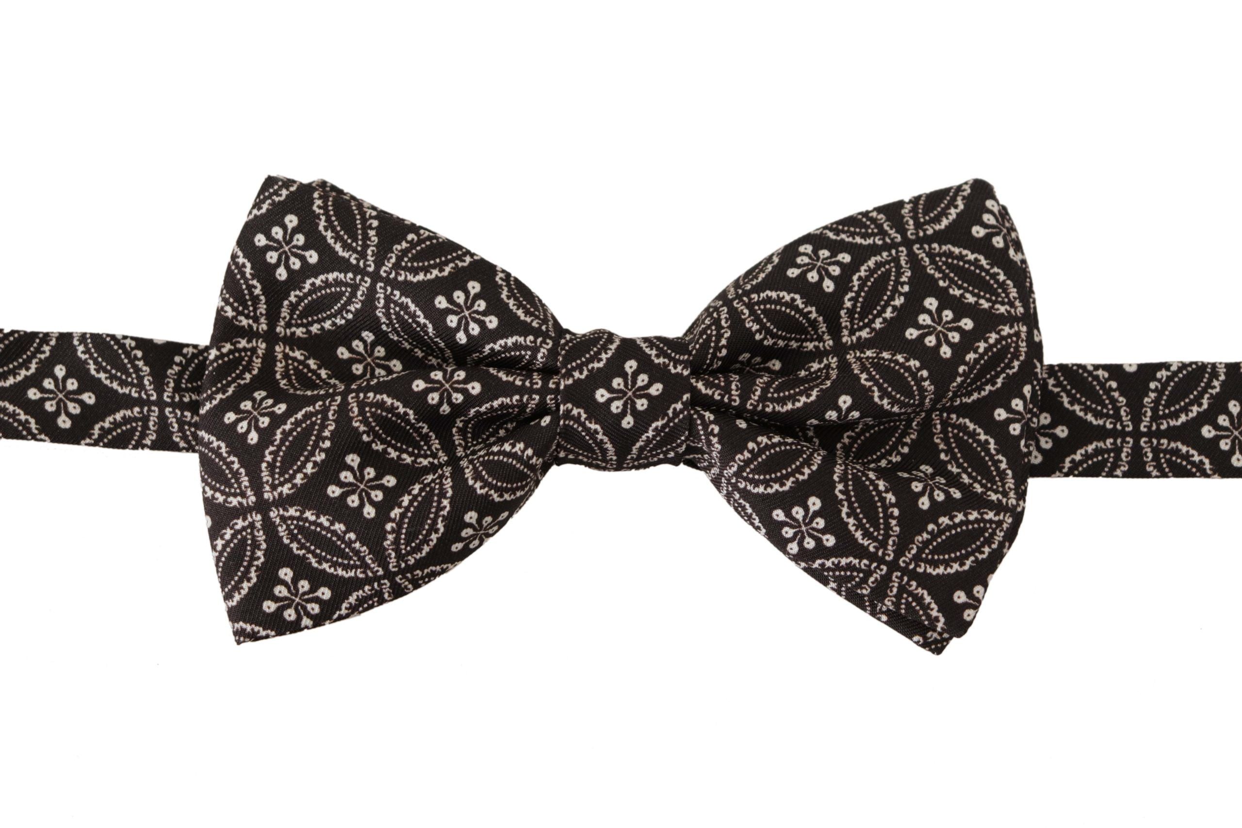 Dolce & Gabbana черно бяла 100% копринена вратовръзка Papillon с регулируема яка