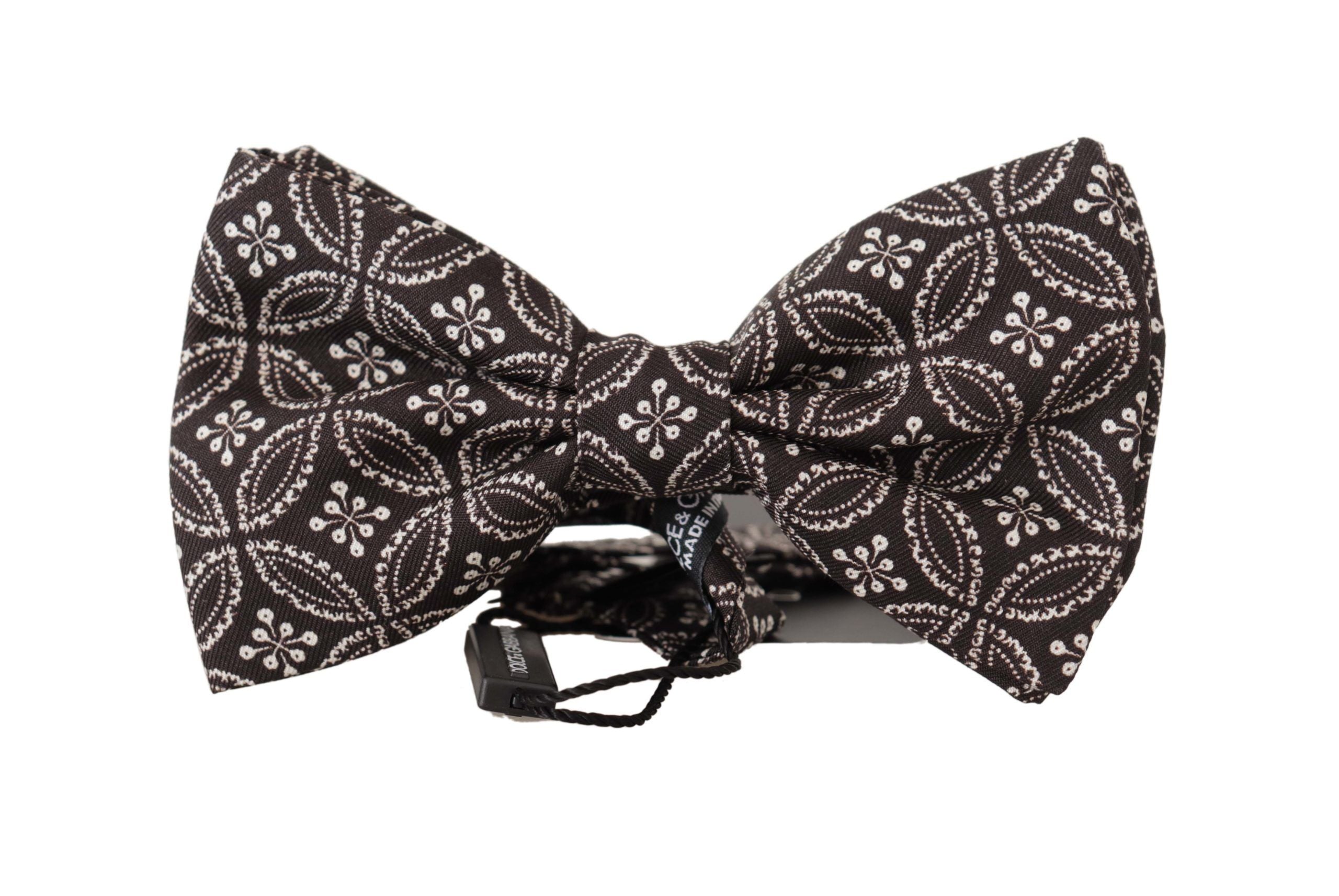 Dolce & Gabbana черно бяла 100% копринена вратовръзка Papillon с регулируема яка