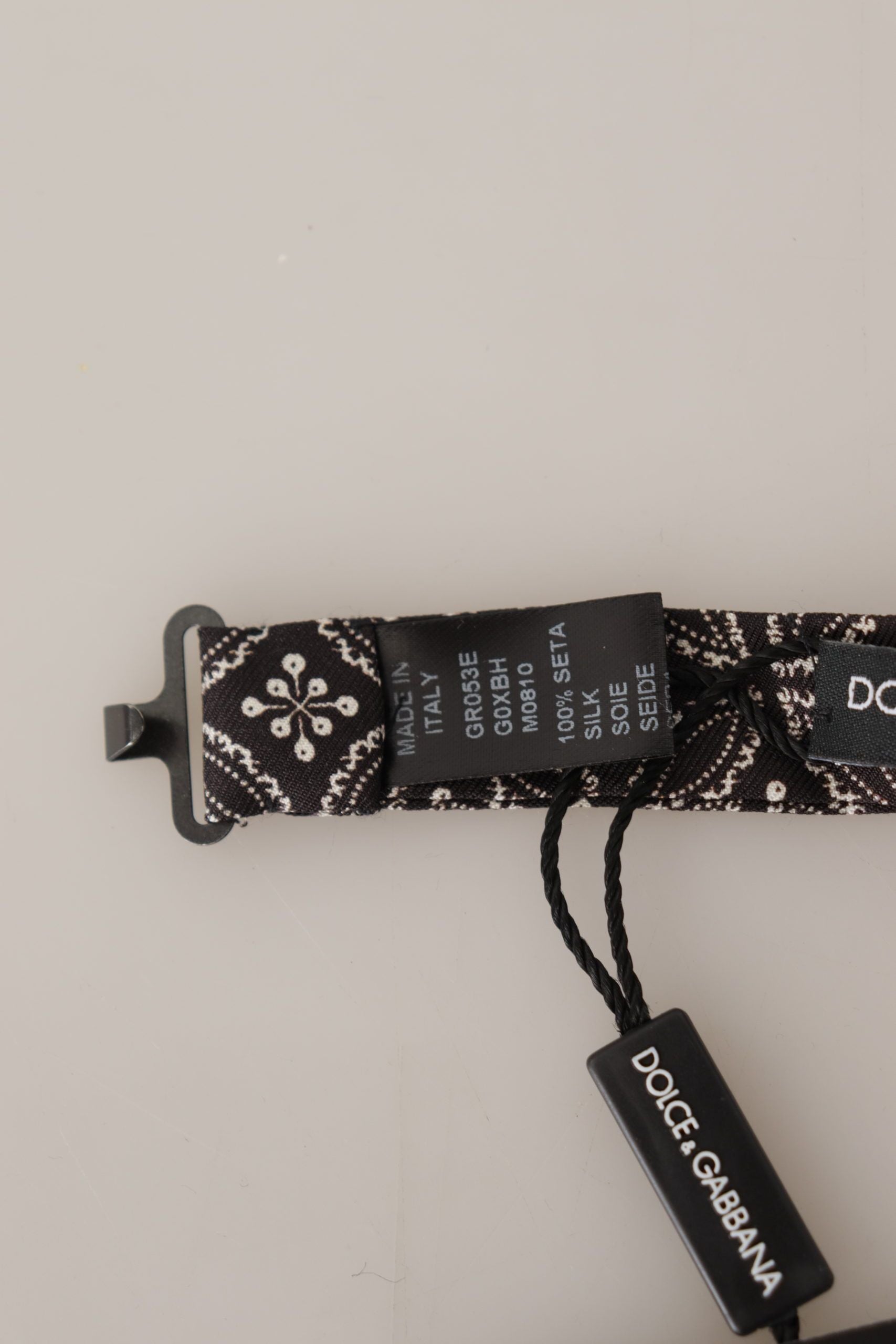 Dolce & Gabbana черно бяла 100% копринена вратовръзка Papillon с регулируема яка