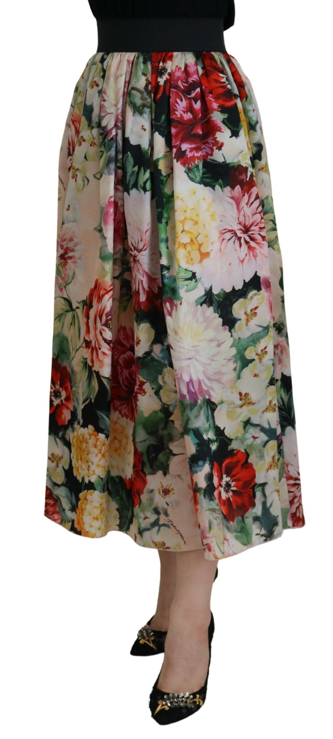 Dolce & Gabbana Exquisite High Waist Floral Silk Skirt