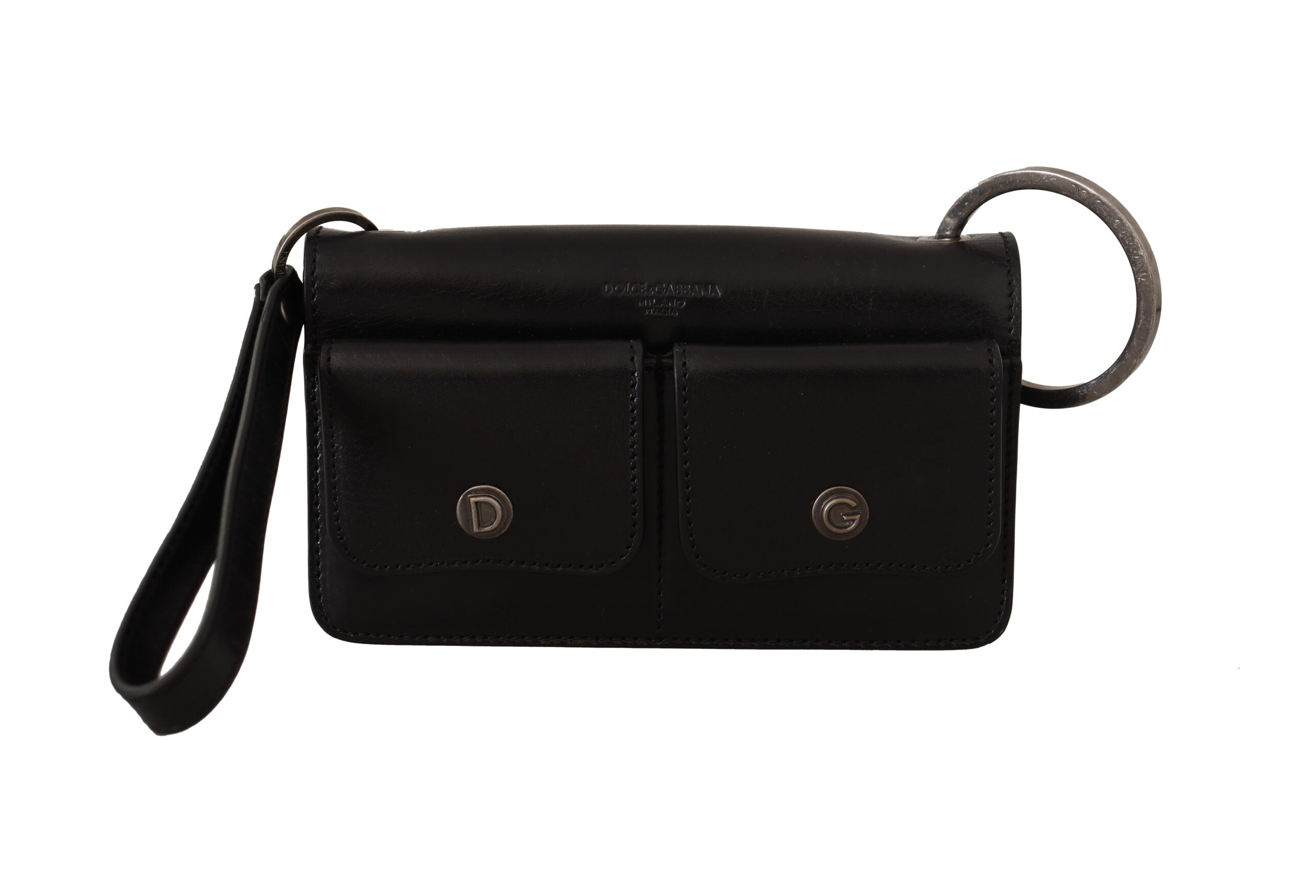 Dolce & Gabbana черна кожена китка Мини чанта Card Bill Wallet
