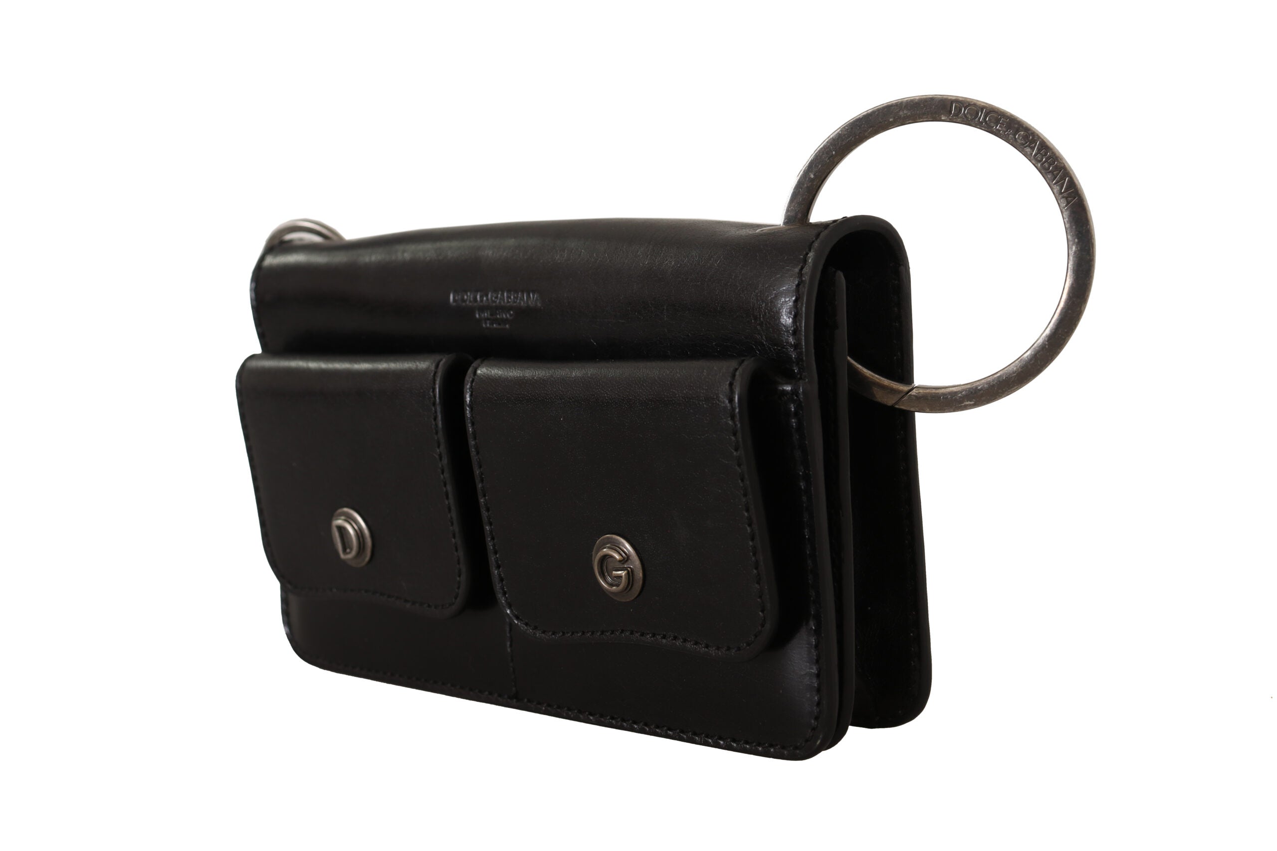 Dolce & Gabbana черна кожена китка Мини чанта Card Bill Wallet