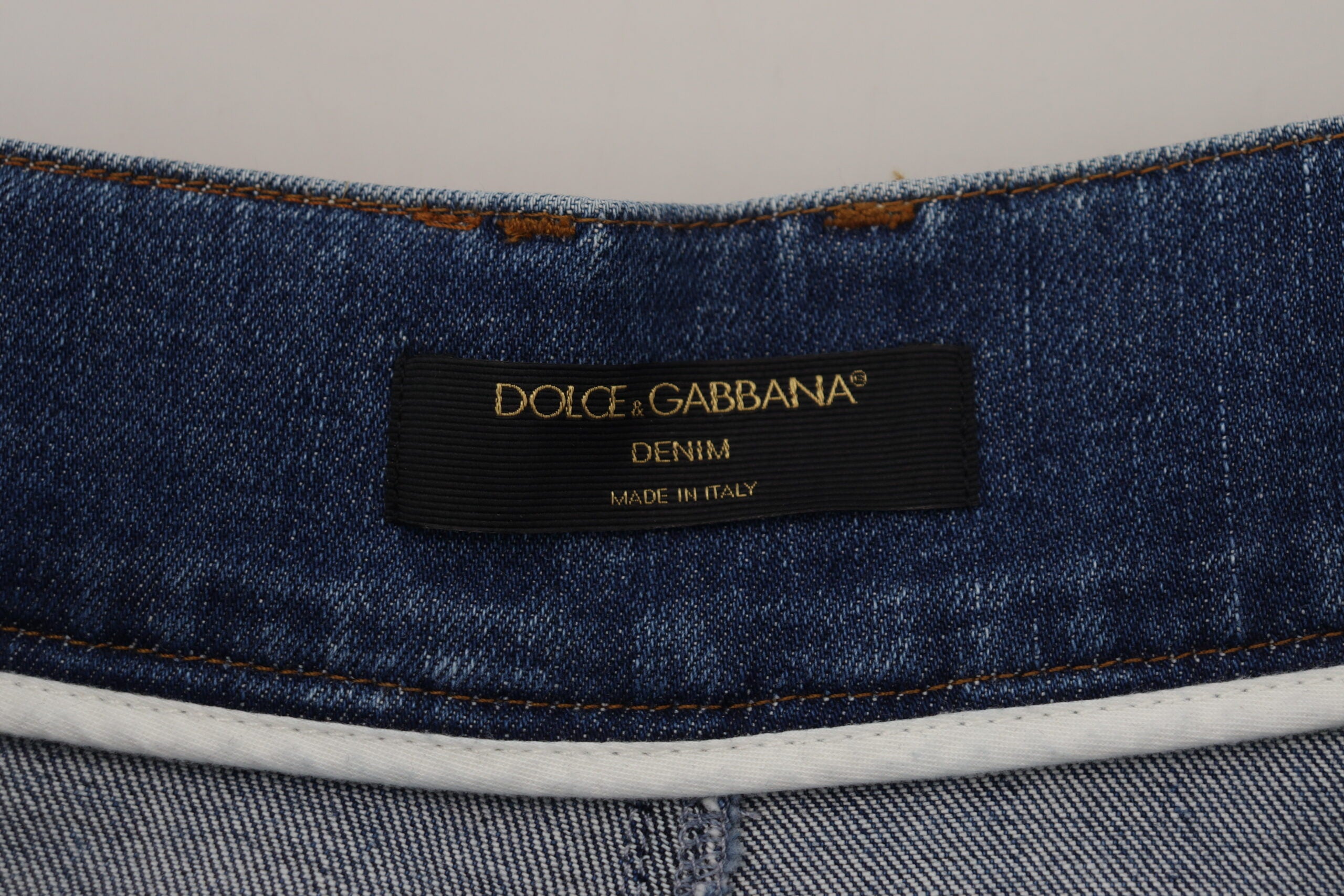 Сини памучни еластични дънки с висока талия Dolce & Gabbana