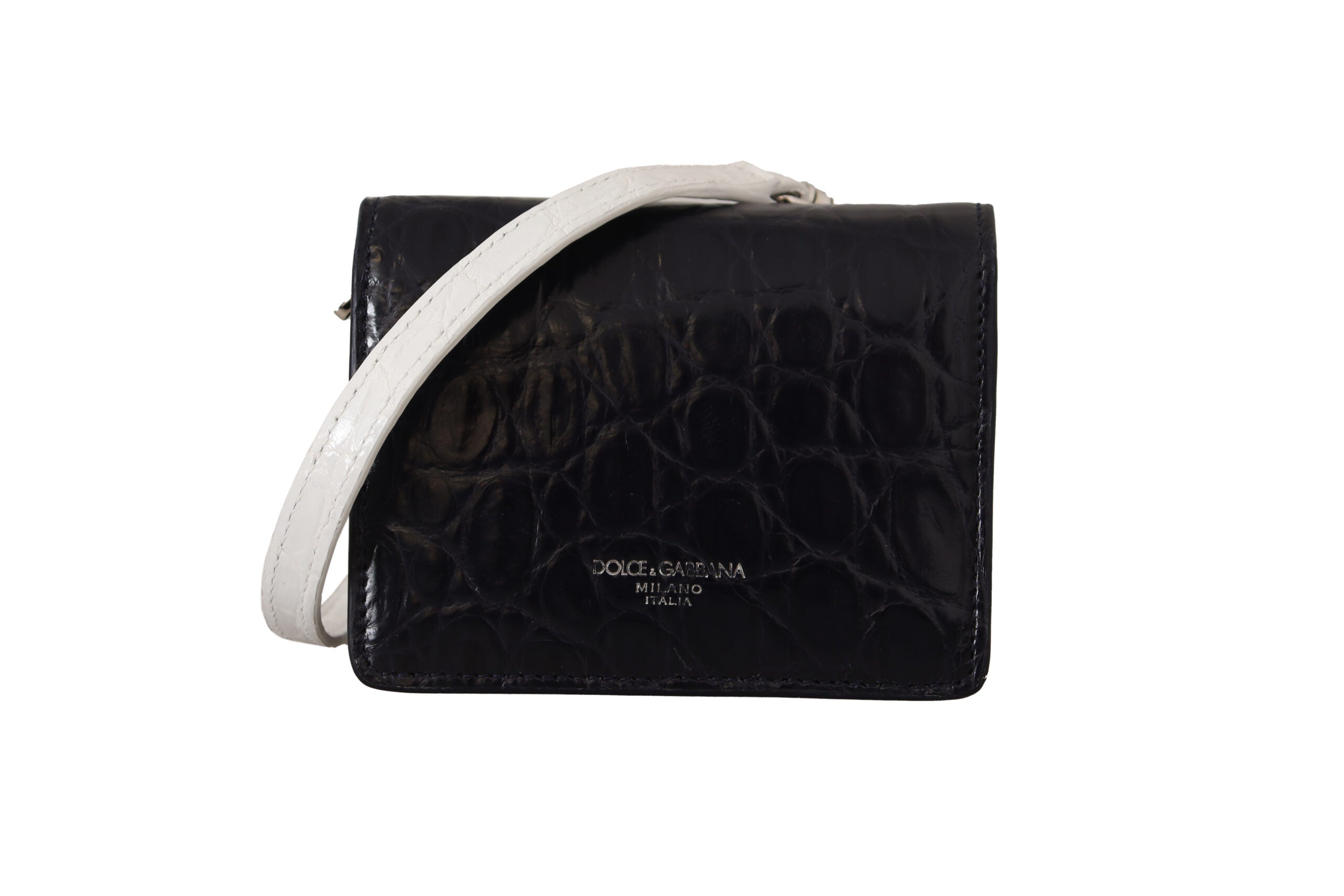Портфейл Dolce & Gabbana Blue White Caiman Leather Strap Card Holder