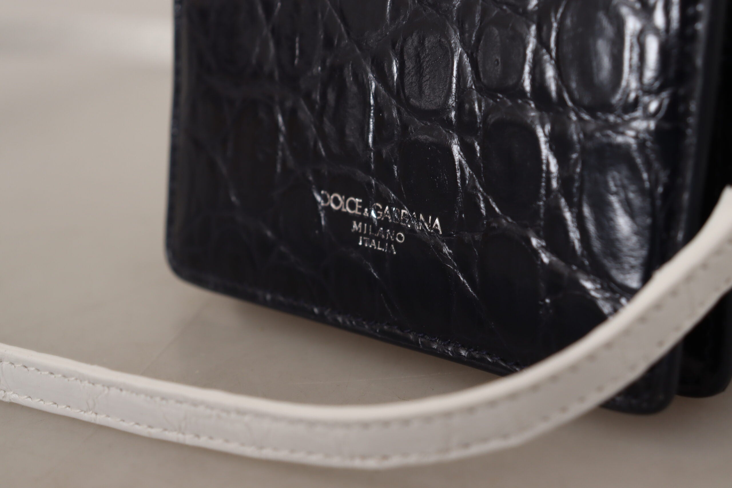 Портфейл Dolce & Gabbana Blue White Caiman Leather Strap Card Holder