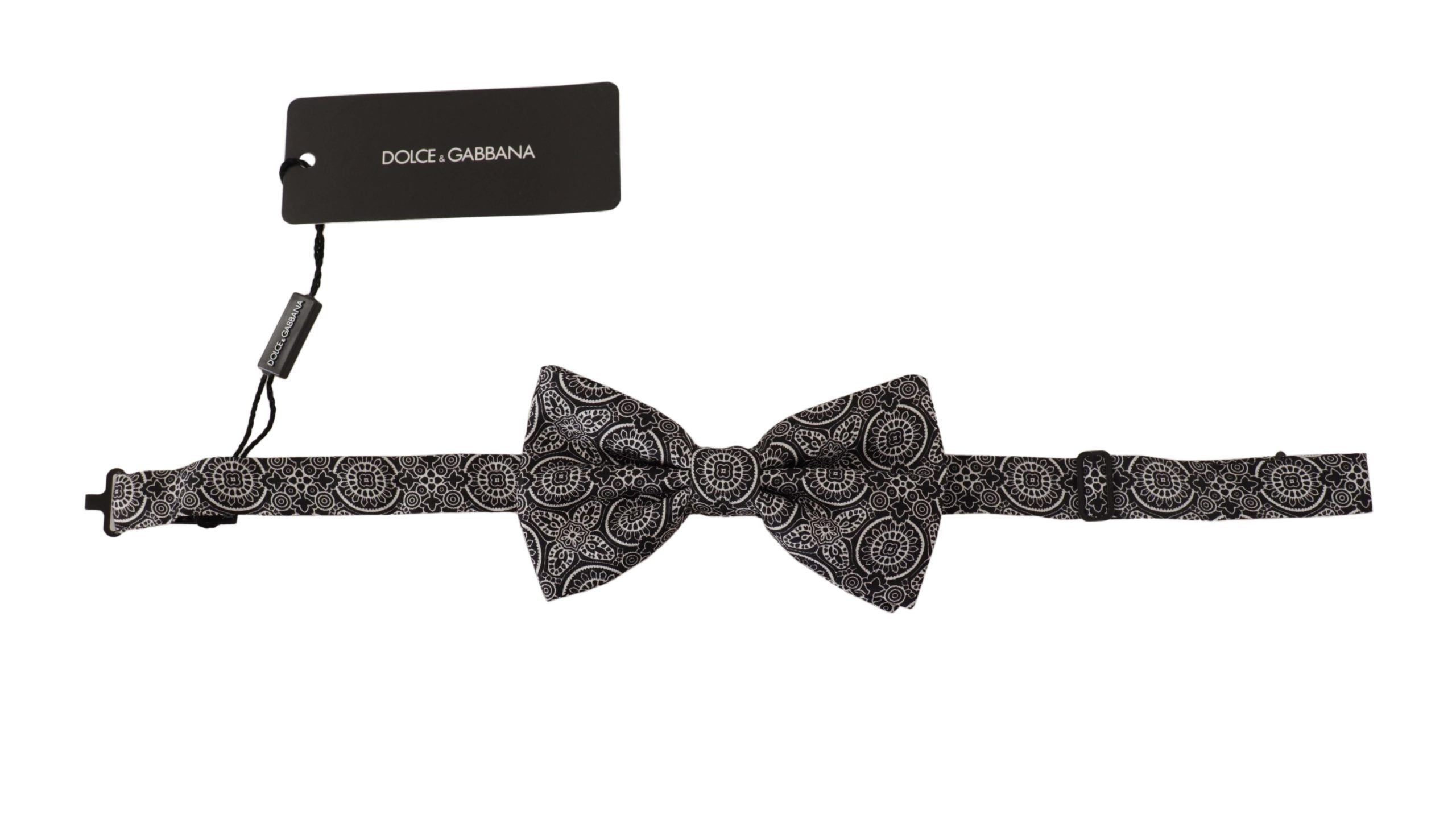 Dolce & Gabbana черно бяла 100% копринена вратовръзка Papillon с регулируема яка