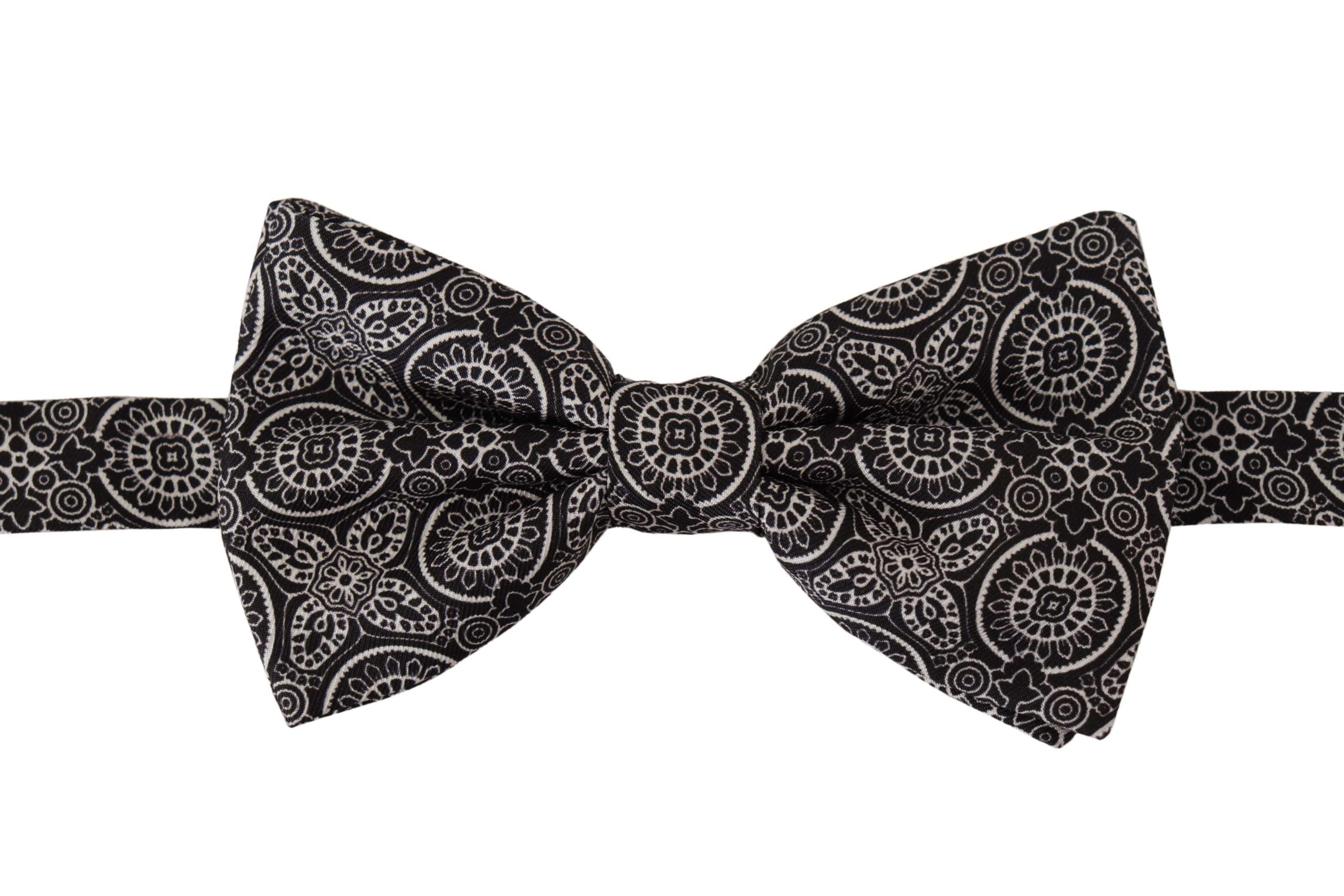 Dolce & Gabbana черно бяла 100% копринена вратовръзка Papillon с регулируема яка
