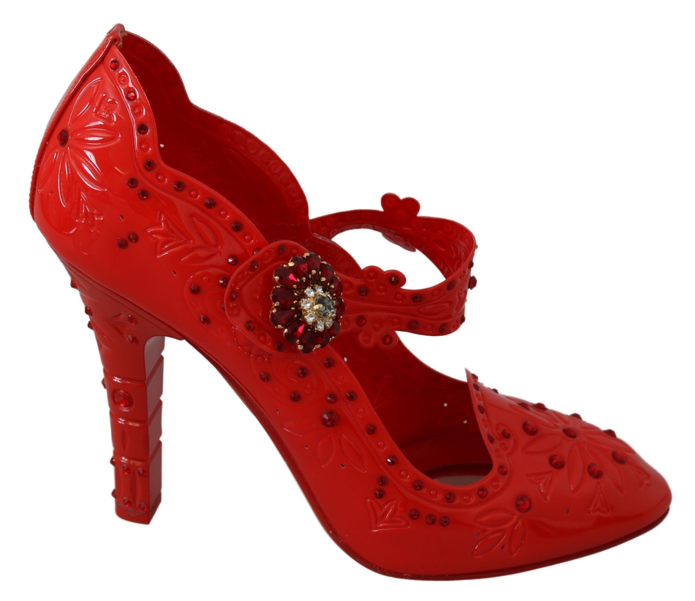 Dolce & Gabbana Червени флорални кристални обувки CINDERELLA на токчета