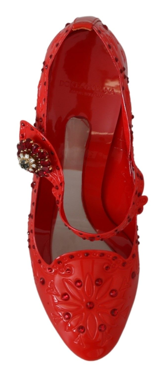 Dolce & Gabbana Червени флорални кристални обувки CINDERELLA на токчета
