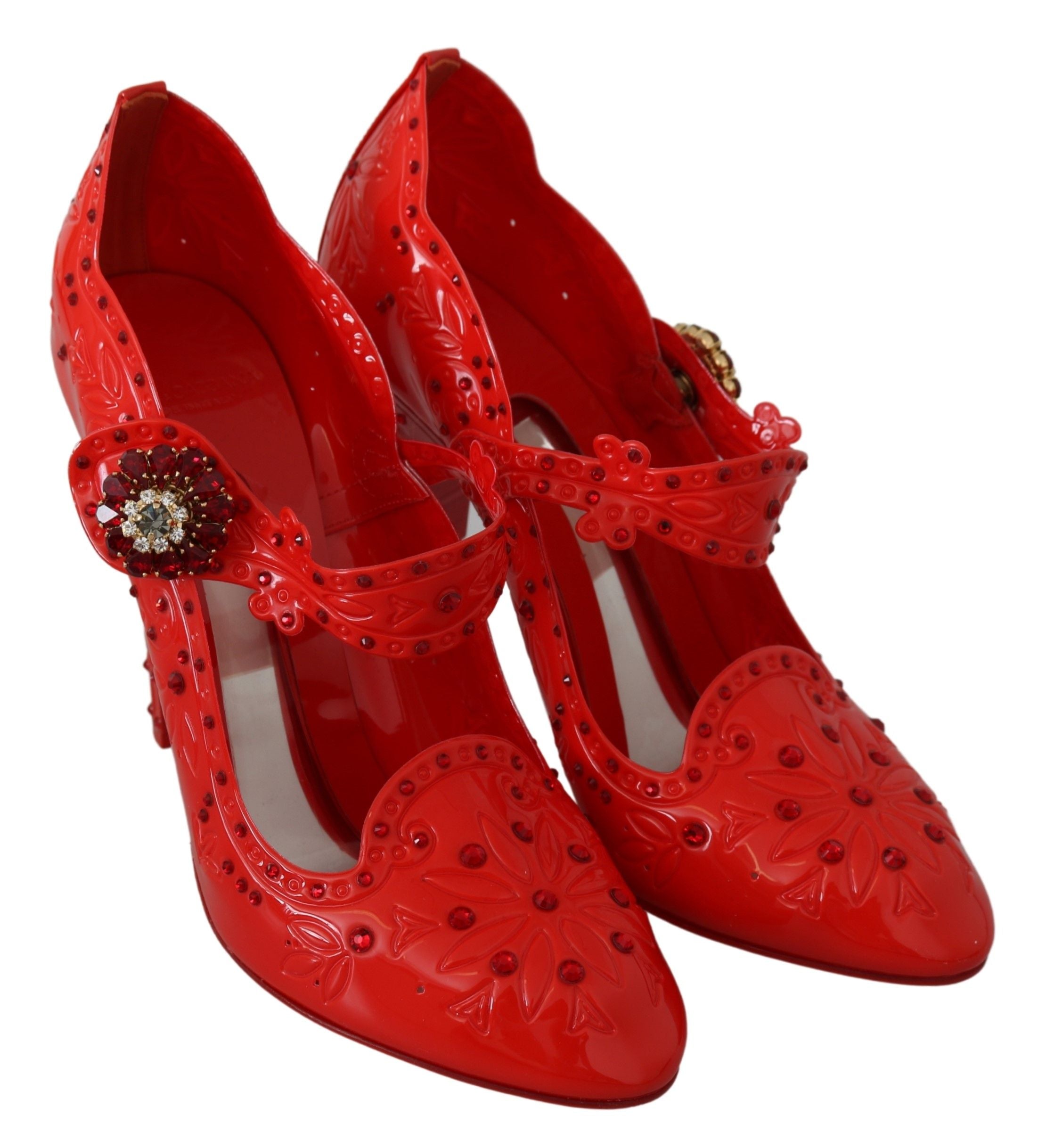 Dolce & Gabbana Червени флорални кристални обувки CINDERELLA на токчета