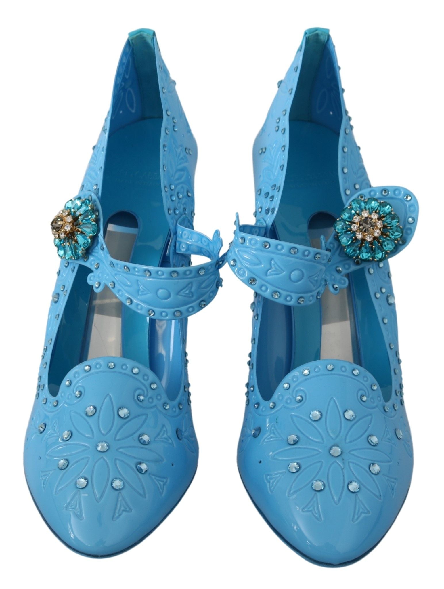 Dolce & Gabbana Blue Floral Crystal обувки на токчета CINDERELLA