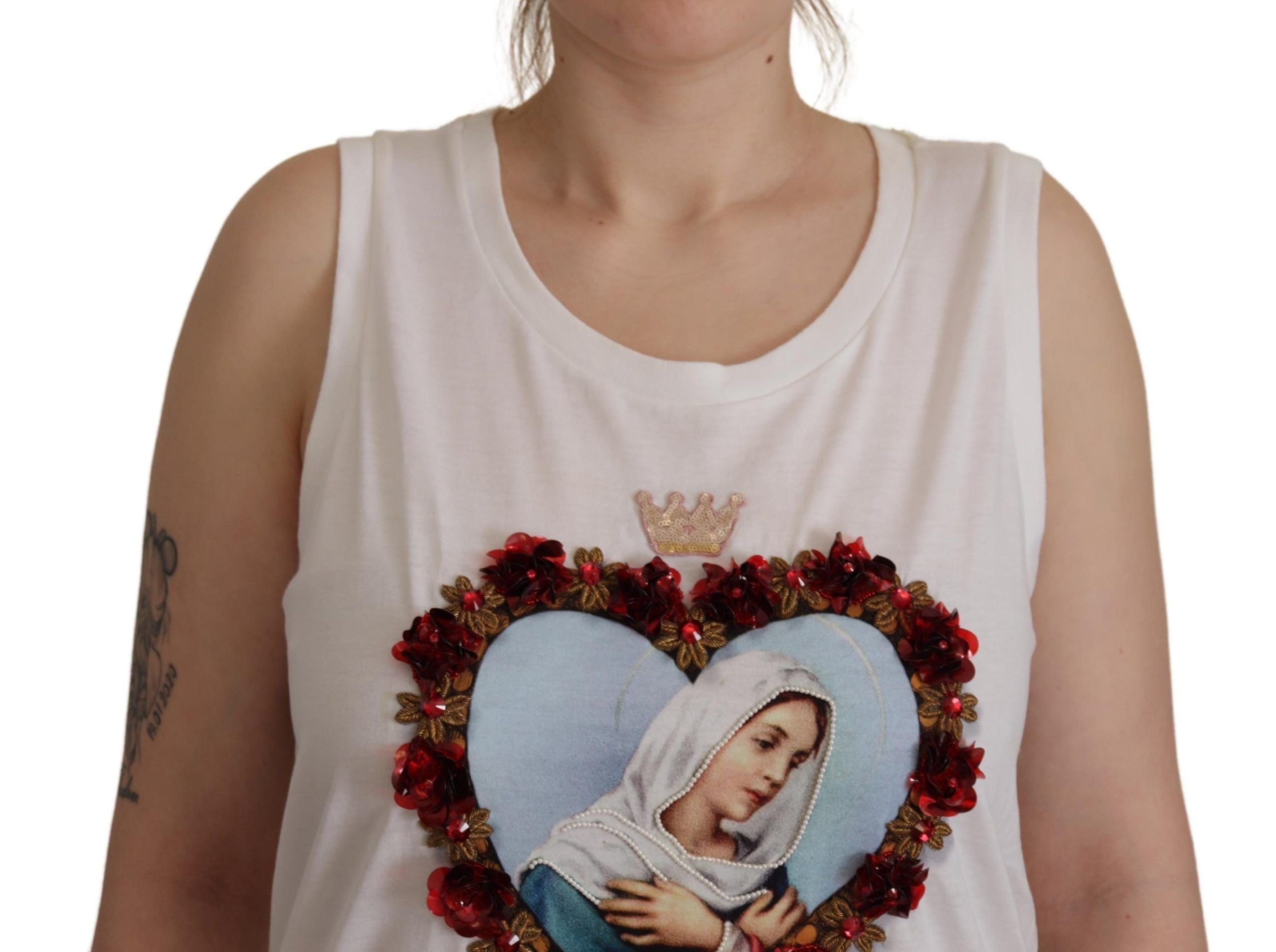 Бяла тениска с бродирана щампа Dolce & Gabbana