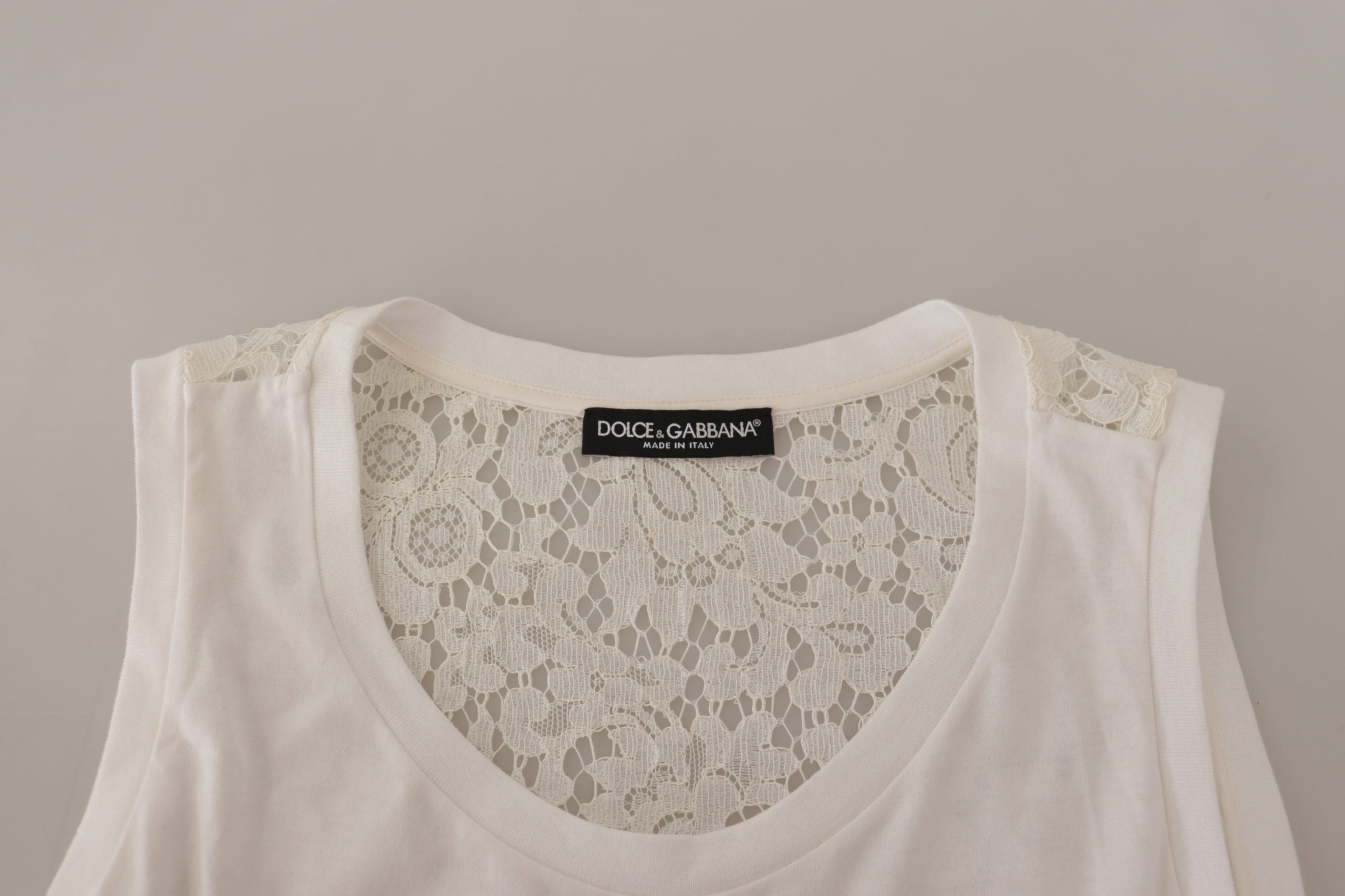 Бяла тениска с бродирана щампа Dolce & Gabbana