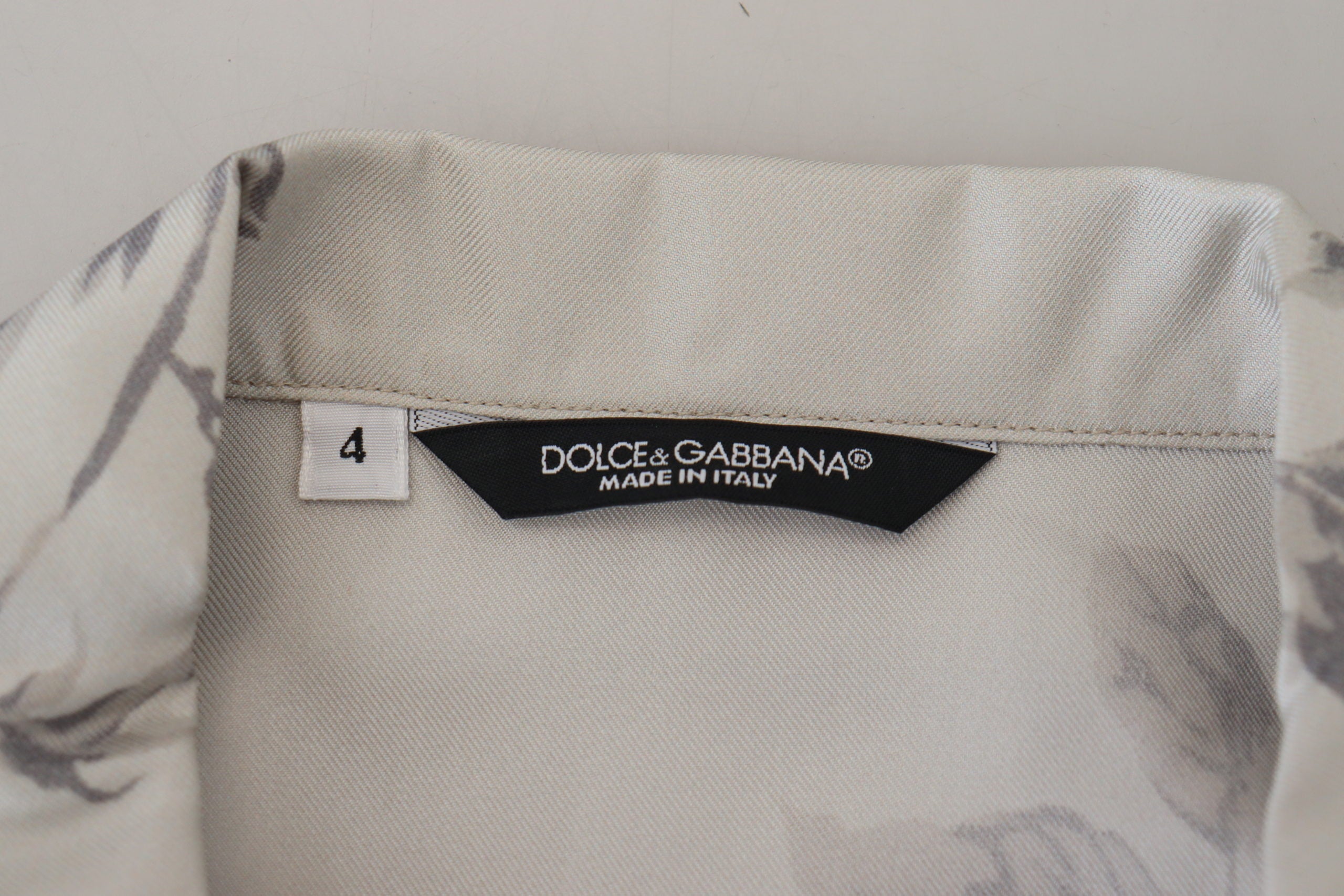 Копринена сатенена ежедневна риза с бяла щампа на птици Dolce & Gabbana