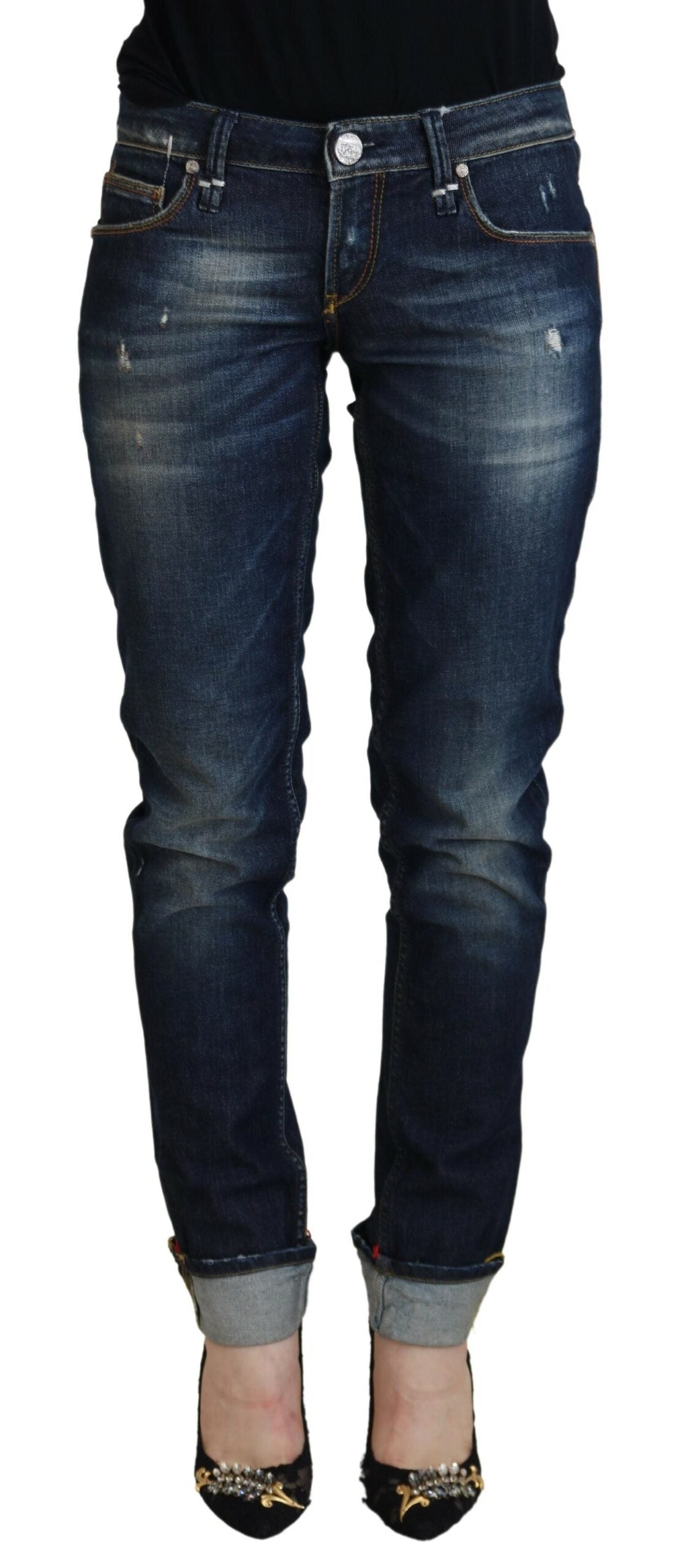 Дамски ежедневни дънки Acht Blue Cotton Slim Fit