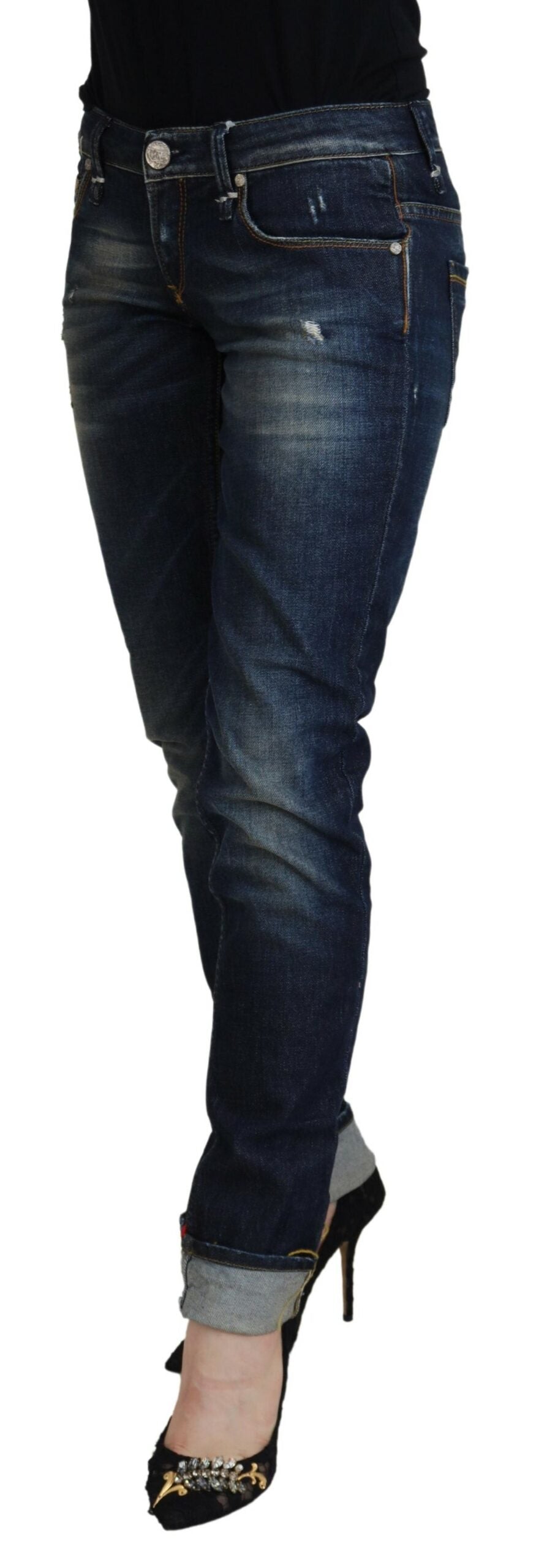 Дамски ежедневни дънки Acht Blue Cotton Slim Fit