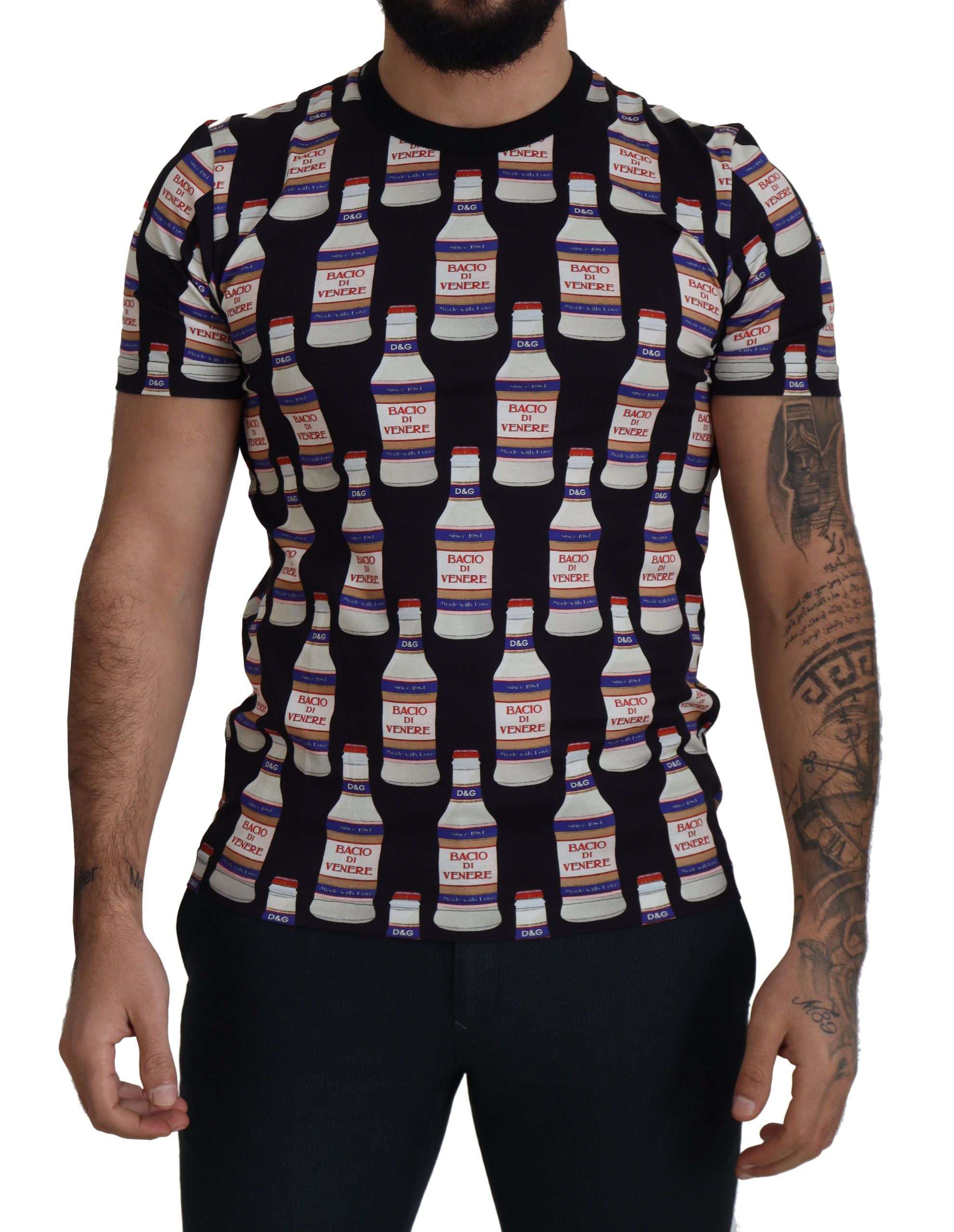 Dolce & Gabbana Черна памучна тениска Bacio Di Venere Cotton Crew