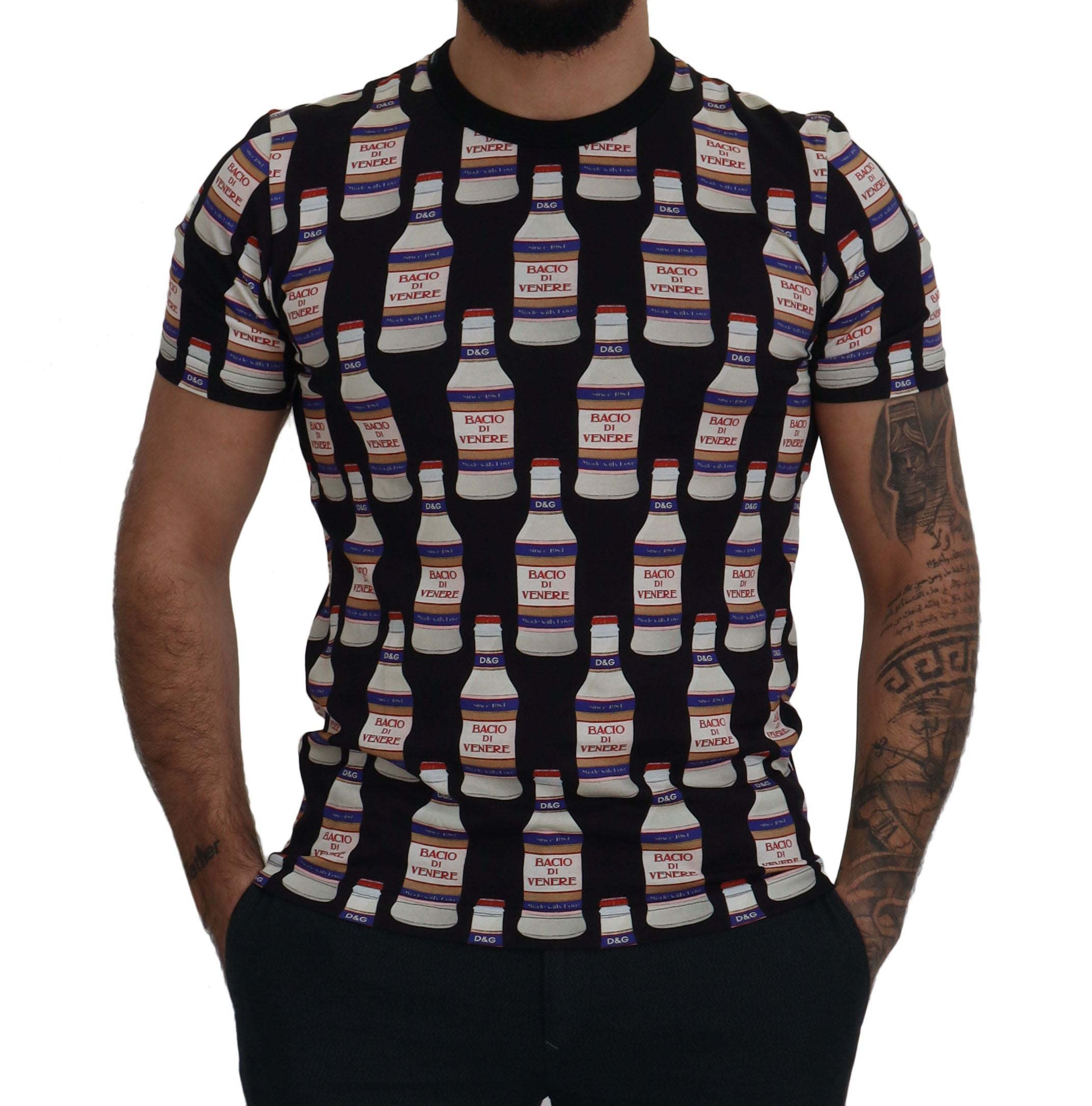 Dolce & Gabbana Черна памучна тениска Bacio Di Venere Cotton Crew
