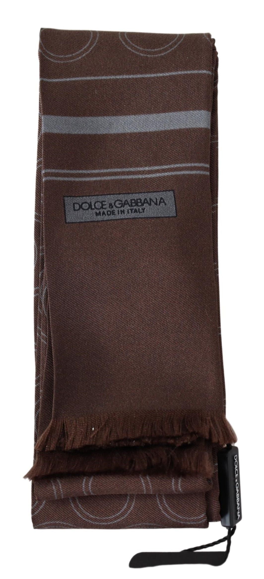 Dolce & Gabbana Silk Geometric Fringe Scarf in Earthy Brown