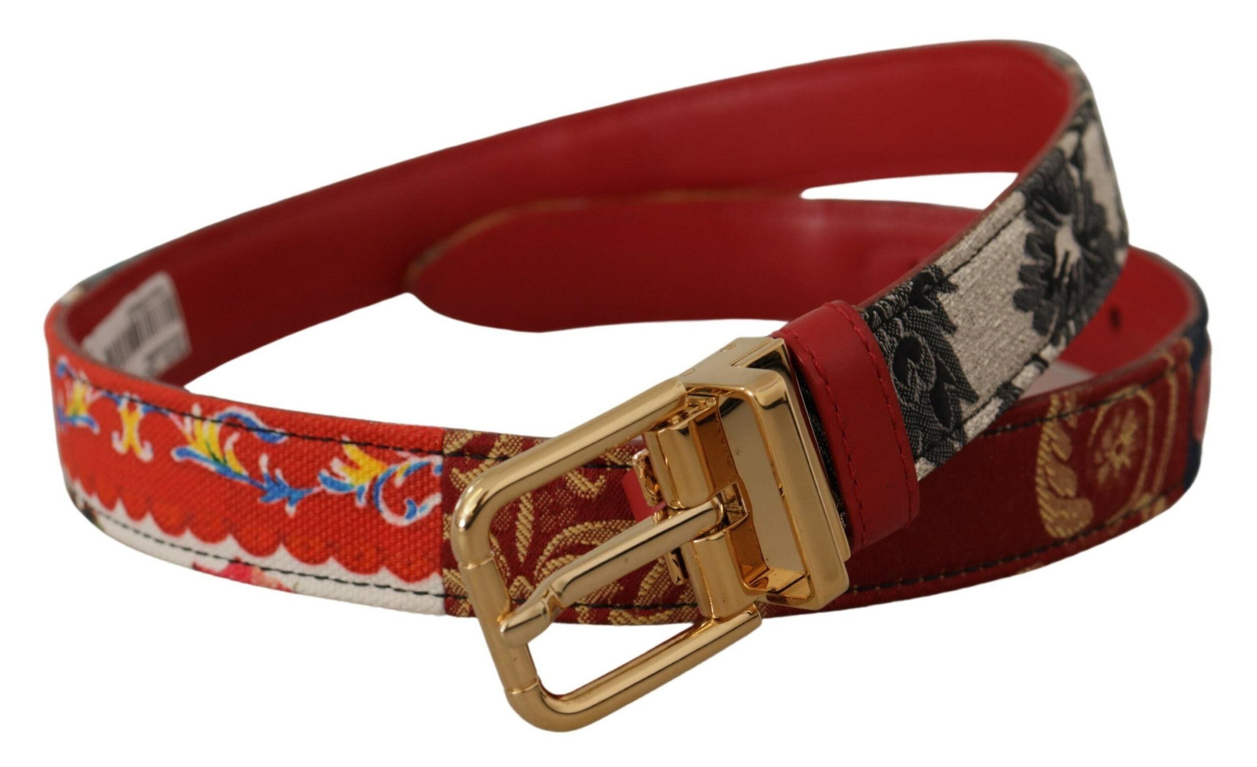 Dolce & Gabbana Chic Multicolor Leather Belt with Engraved Buckle