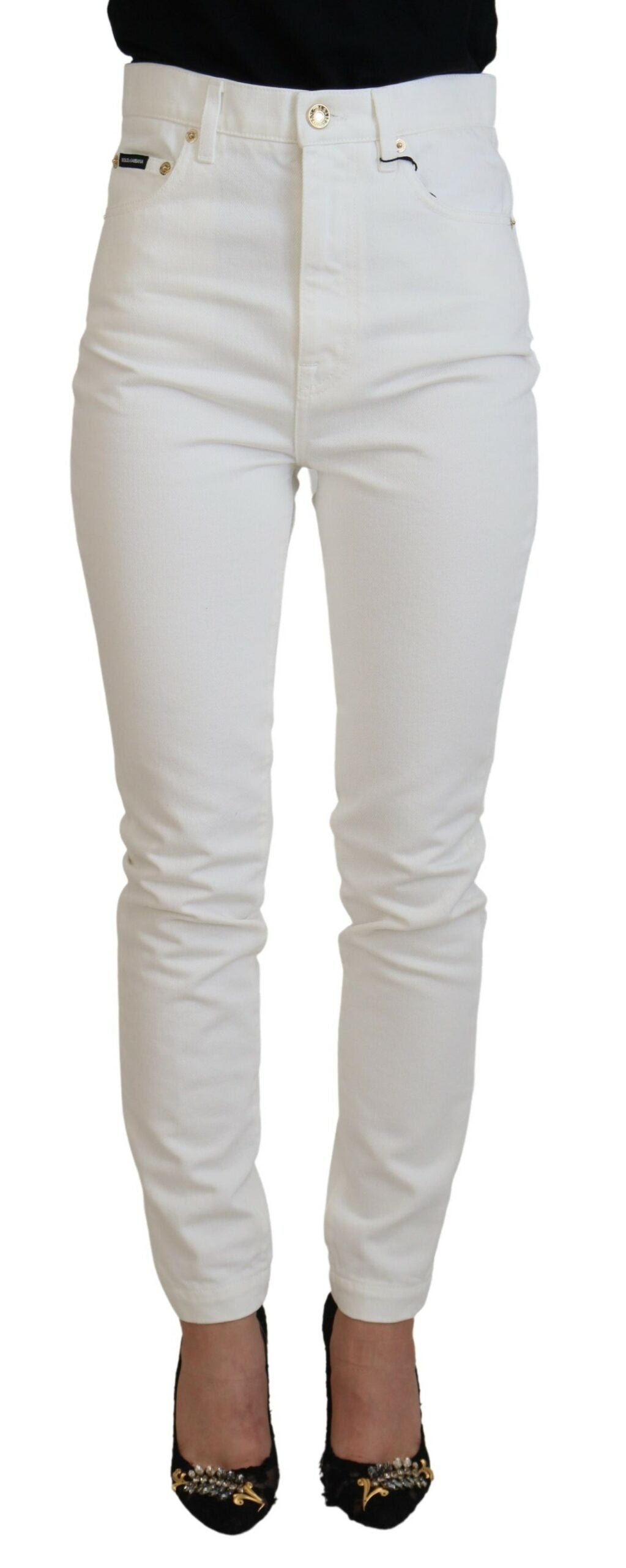 Dolce & Gabbana Svelte High Waist Slim Jeans in Off White