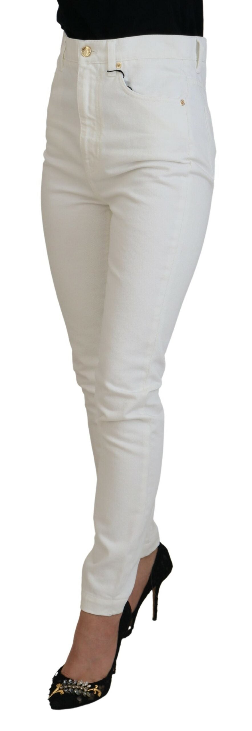 Dolce & Gabbana Svelte High Waist Slim Jeans in Off White