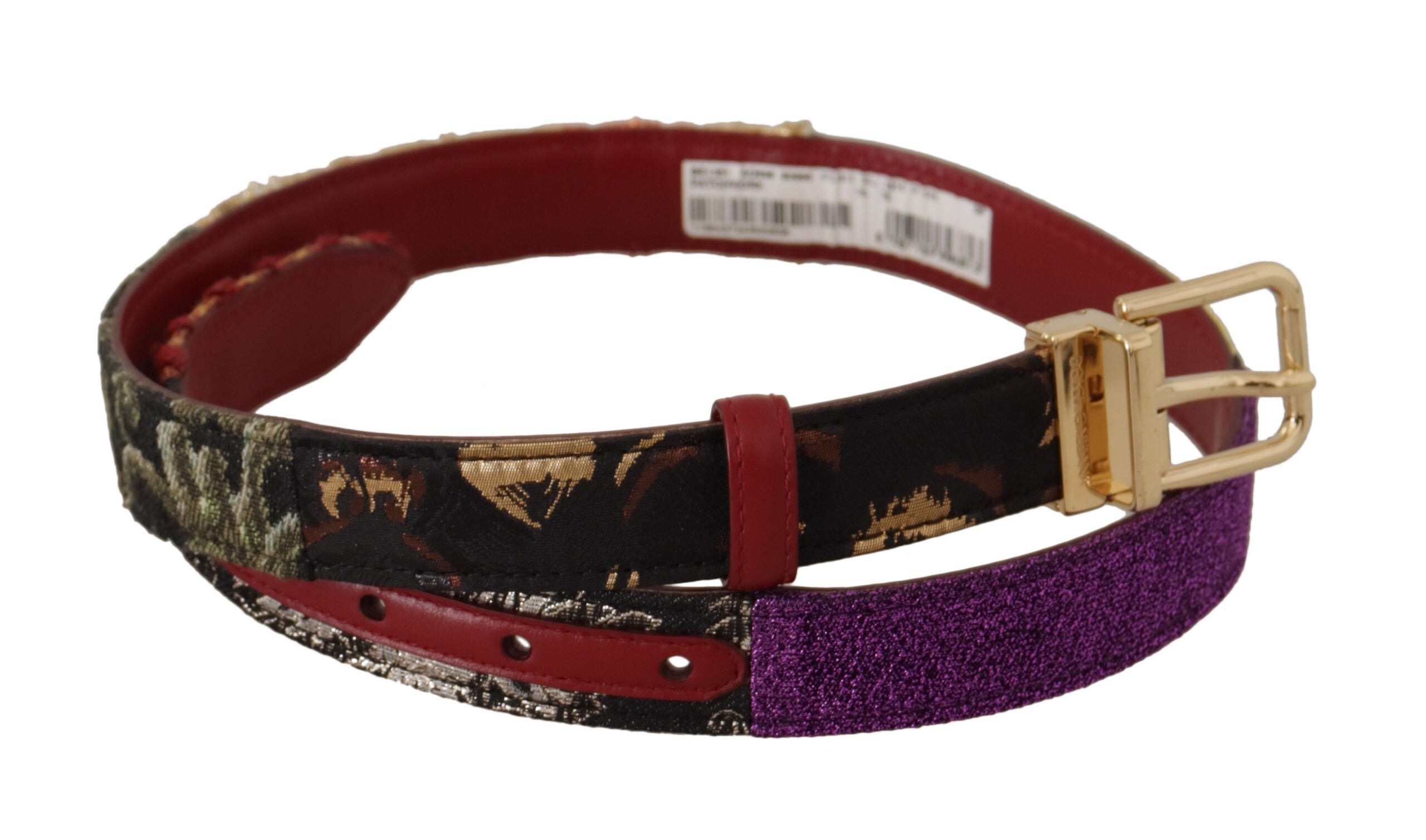 Dolce & Gabbana Multicolor Canvas Leather Belt with Engraved Buckle