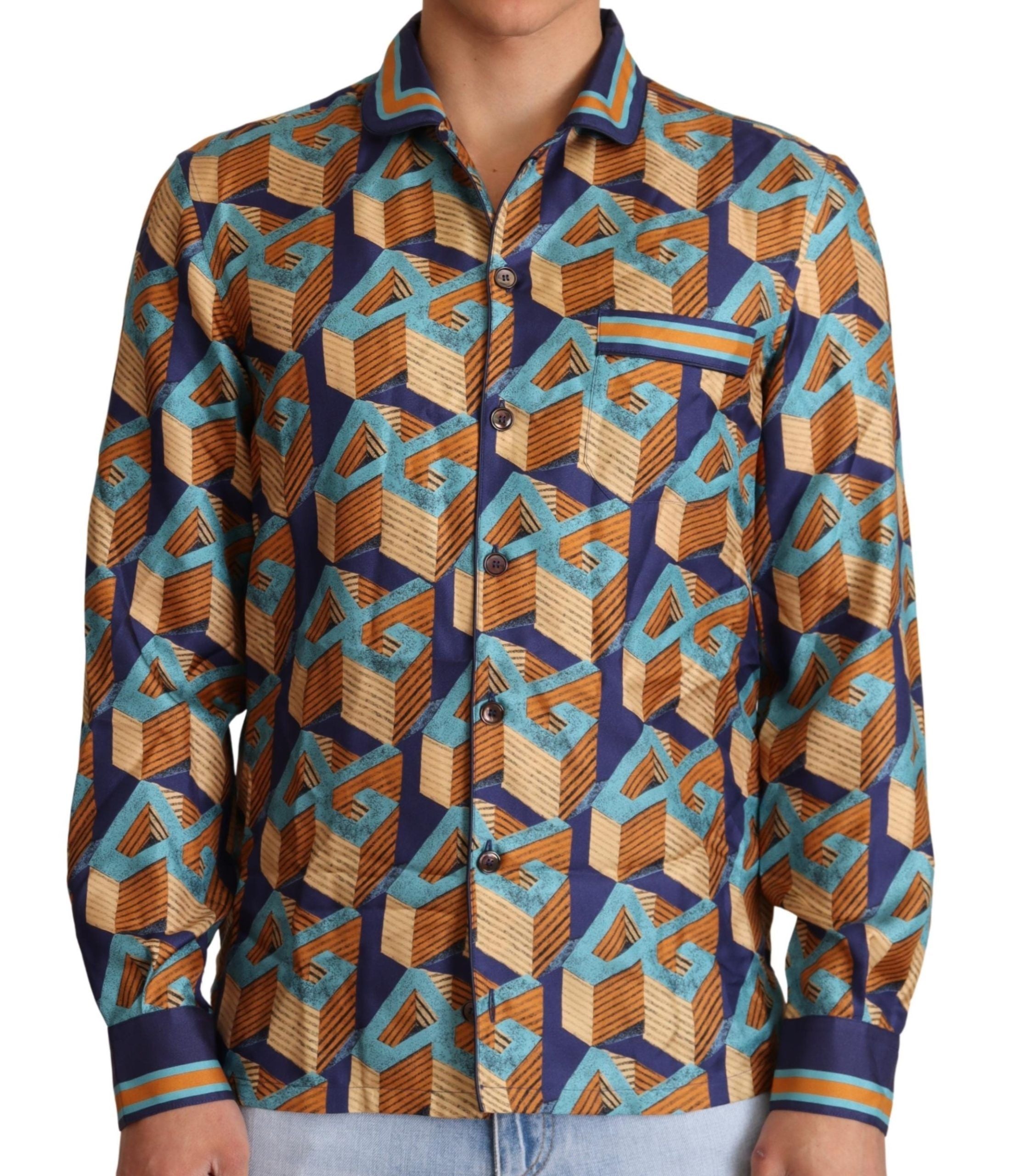 Копринена мъжка горна риза Dolce & Gabbana Multicolor DG Logo