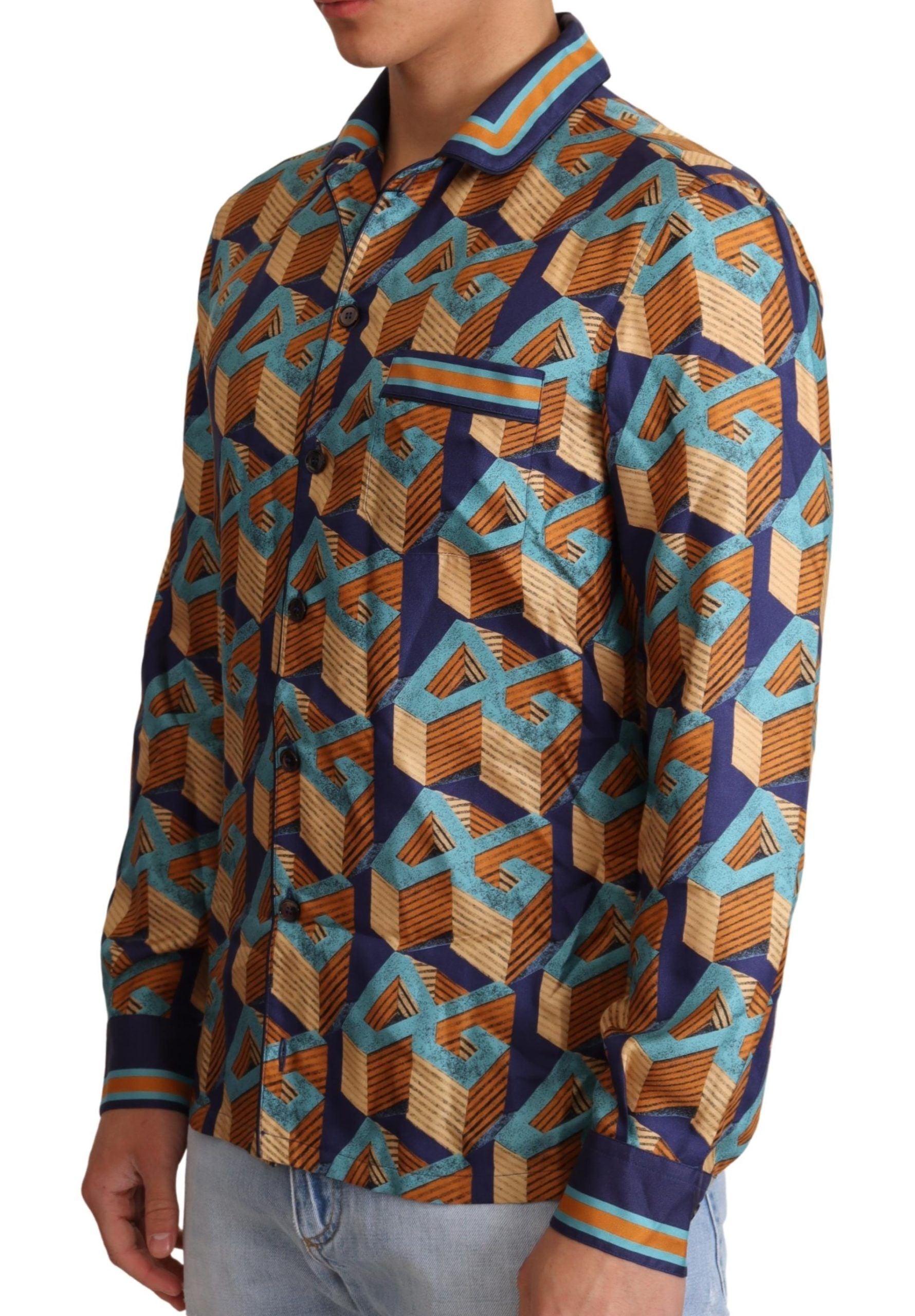Копринена мъжка горна риза Dolce & Gabbana Multicolor DG Logo