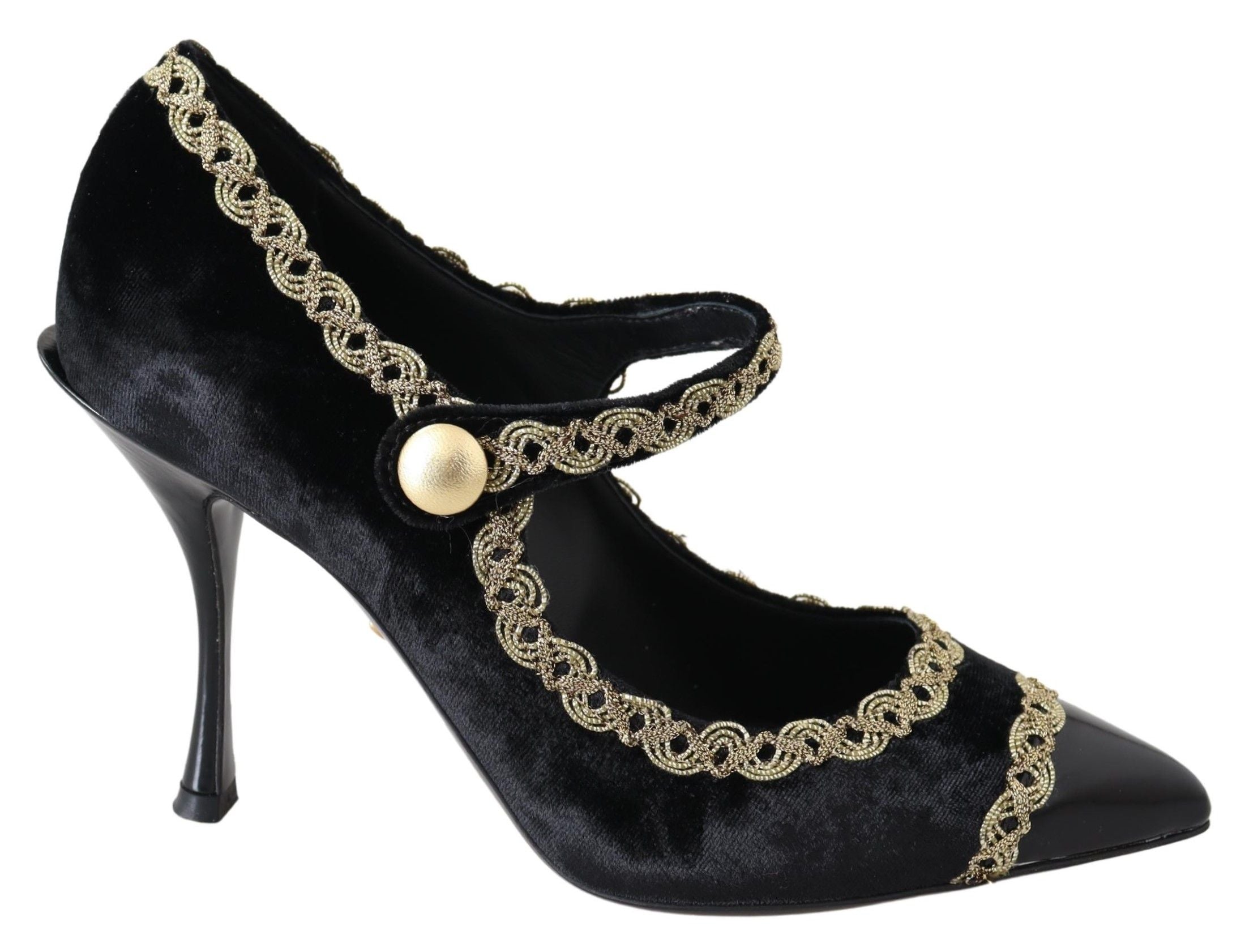 Черни кадифени златни помпи Dolce & Gabbana Mary Janes