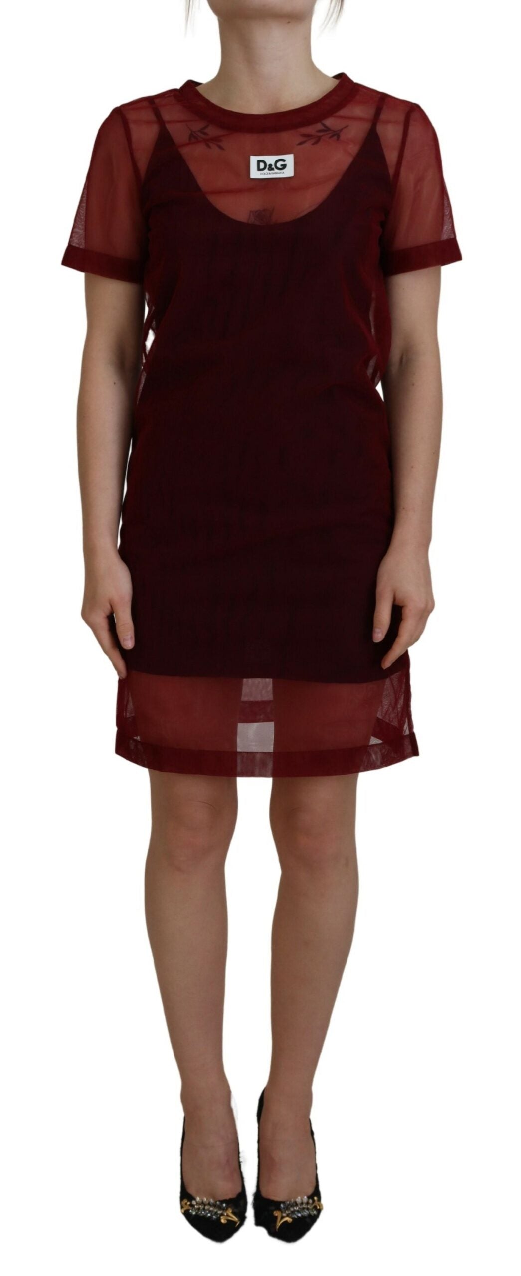Dolce & Gabbana Maroon Nylon двуслойна мини рокля