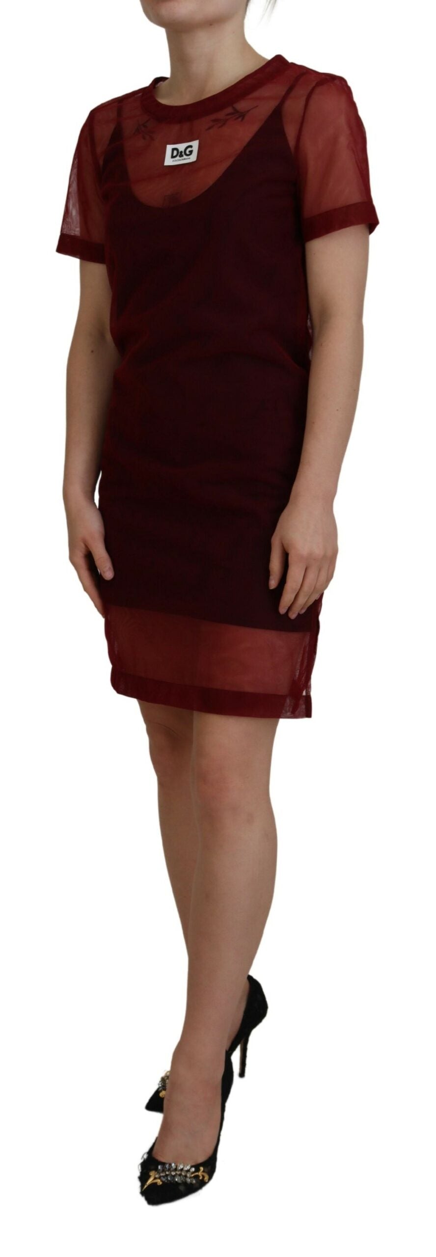 Dolce & Gabbana Maroon Nylon двуслойна мини рокля