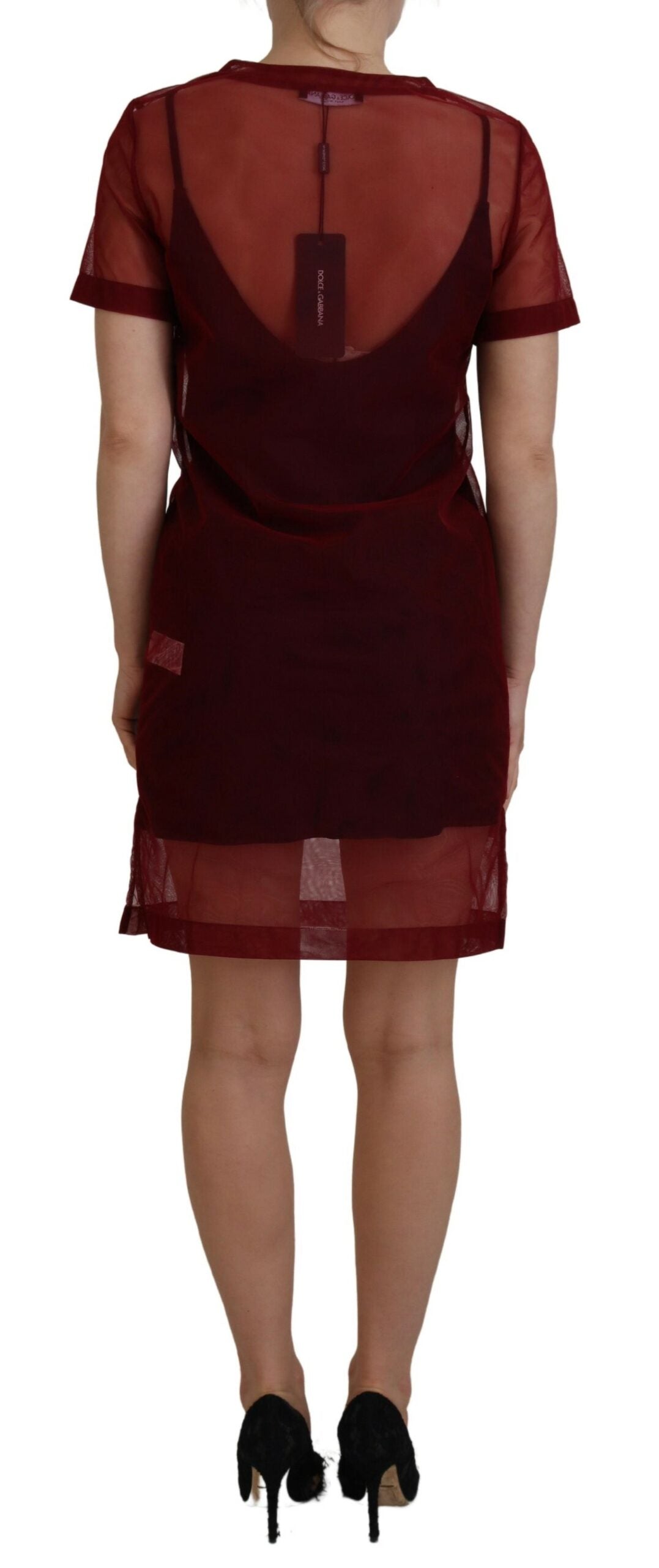 Dolce & Gabbana Maroon Nylon двуслойна мини рокля