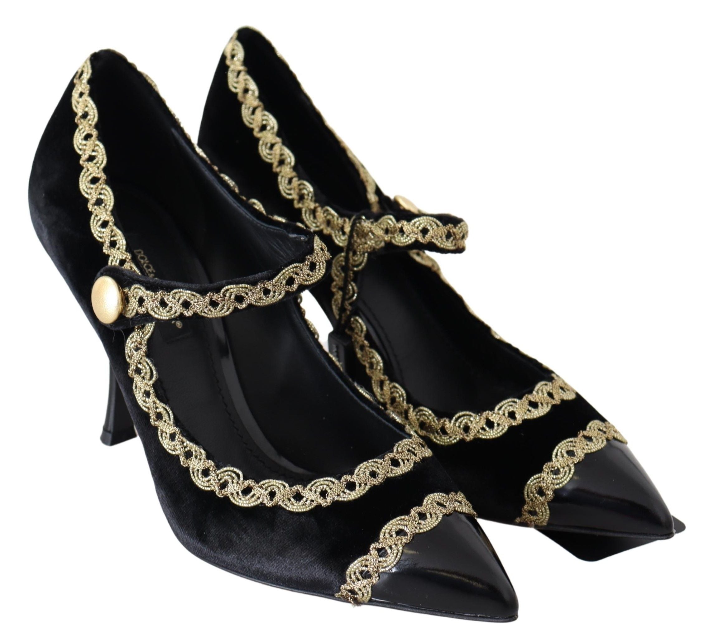 Черни кадифени златни помпи Dolce & Gabbana Mary Janes
