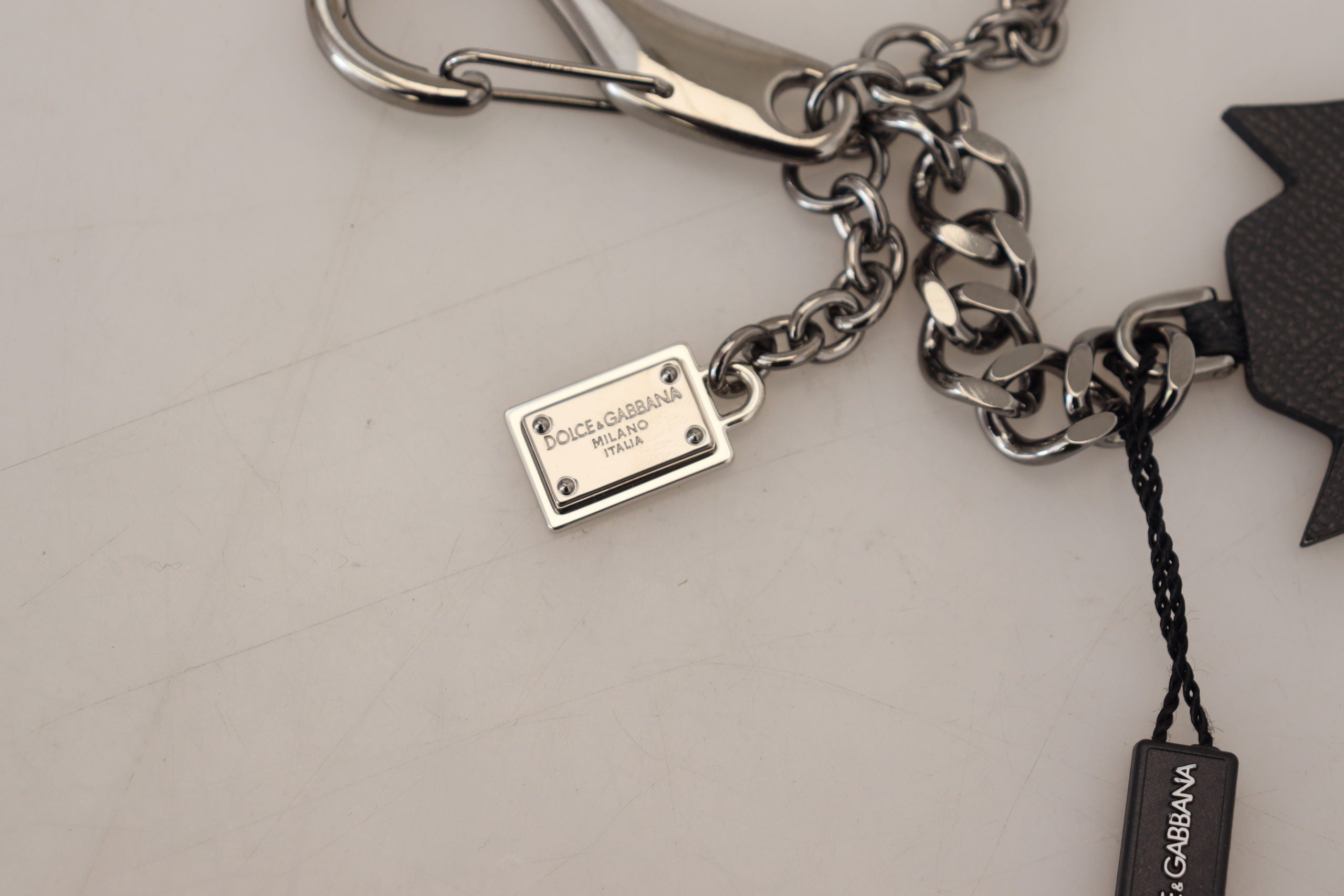 Dolce & Gabbana Elegant Silver and Black Designer Keychain