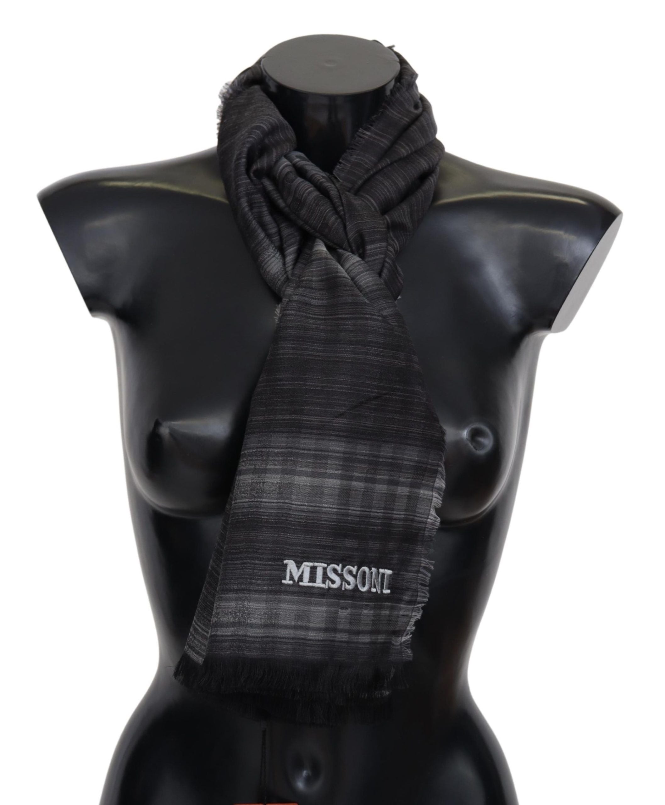 Черен сив вълнен шал на точки Missoni унисекс