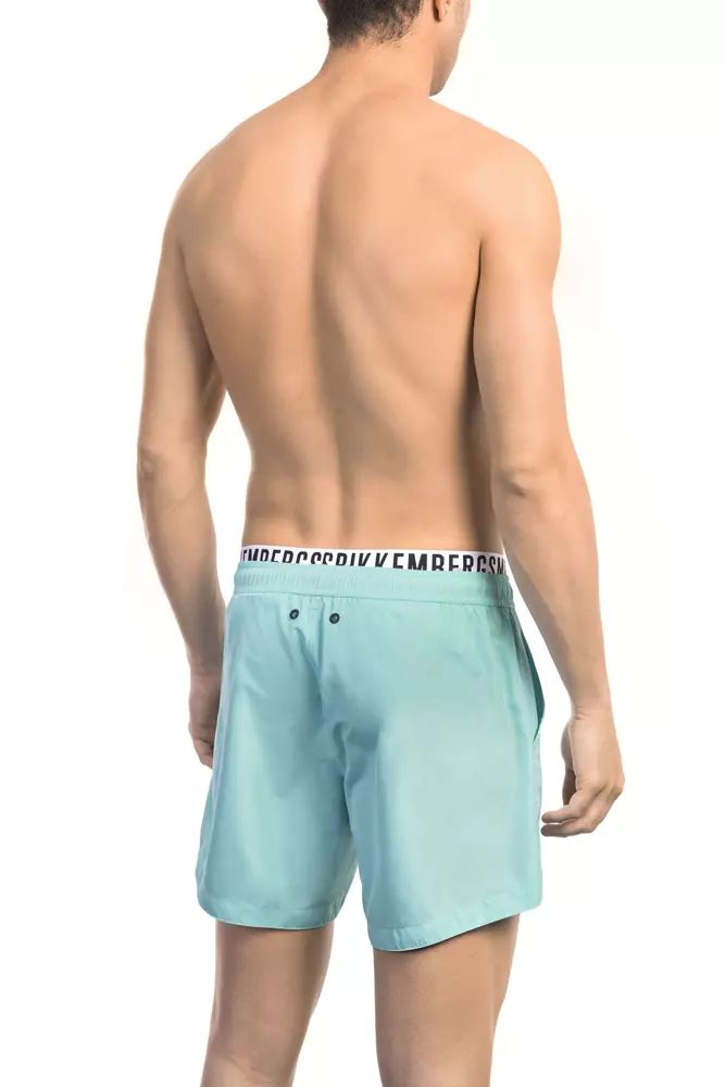 Bikkembergs Elegant Light Blue Swim Shorts with Branded Band