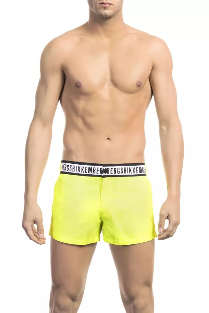 Bikkembergs Sleek Yellow Micro Swim Shorts with Contrast Band