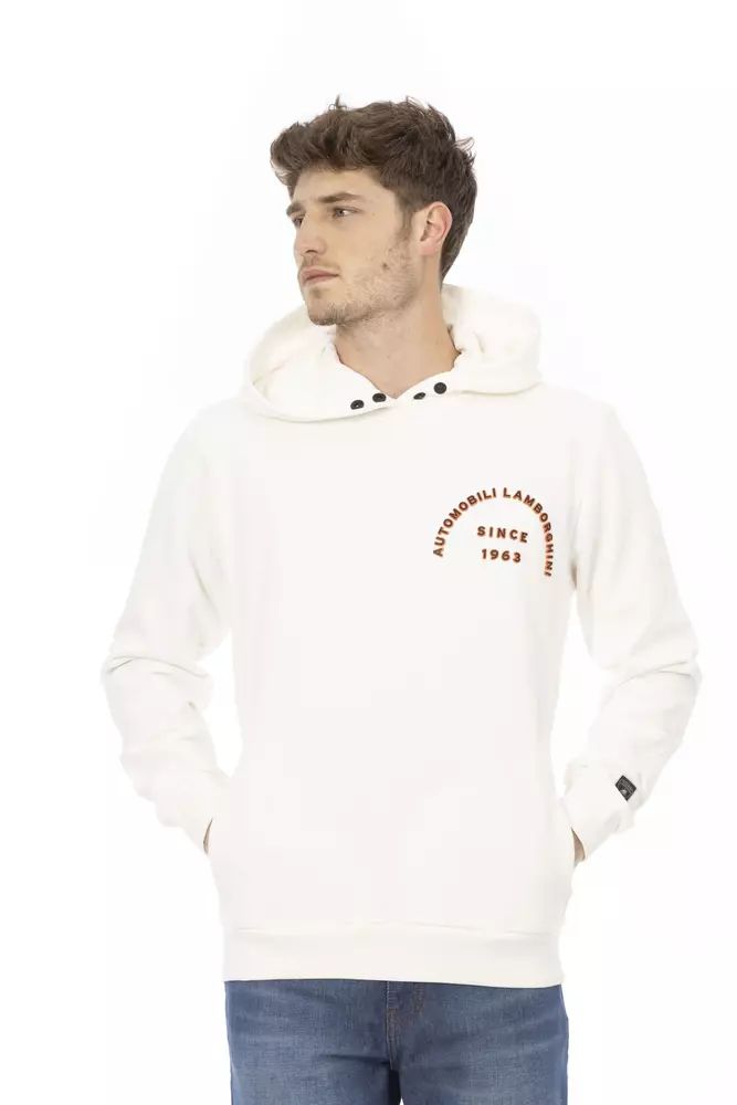 Automobili Lamborghini Sleek White Lamborghini Hoodie with Logo Sleeve