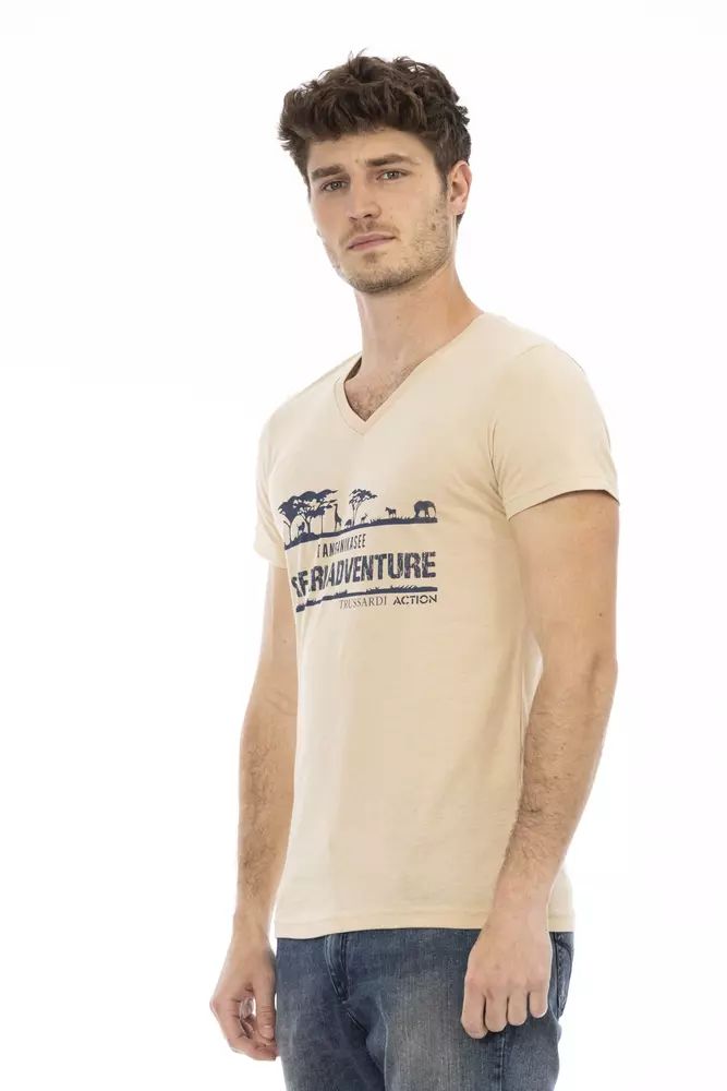 Бежова памучна тениска Trussardi Action