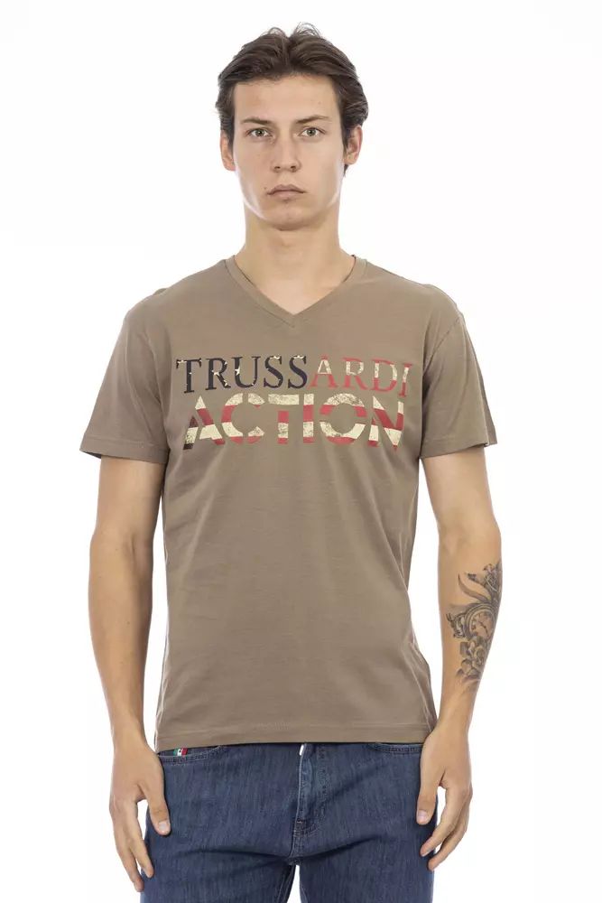 Кафява памучна тениска Trussardi Action