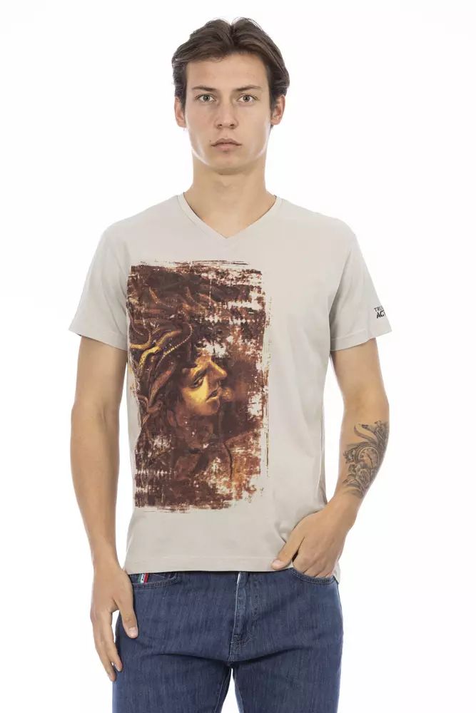 Бежова памучна тениска Trussardi Action